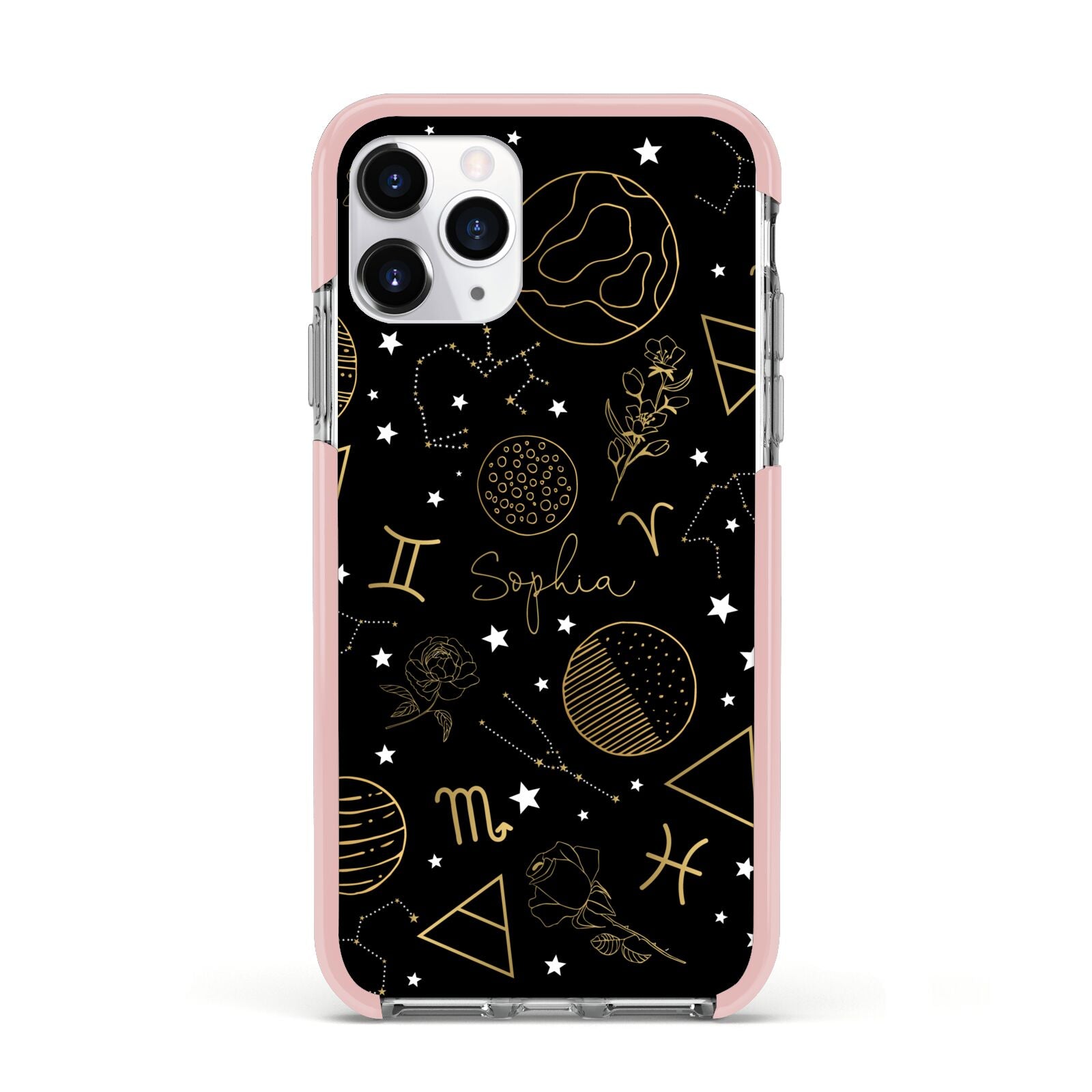 Personalised Stargazer Apple iPhone 11 Pro in Silver with Pink Impact Case