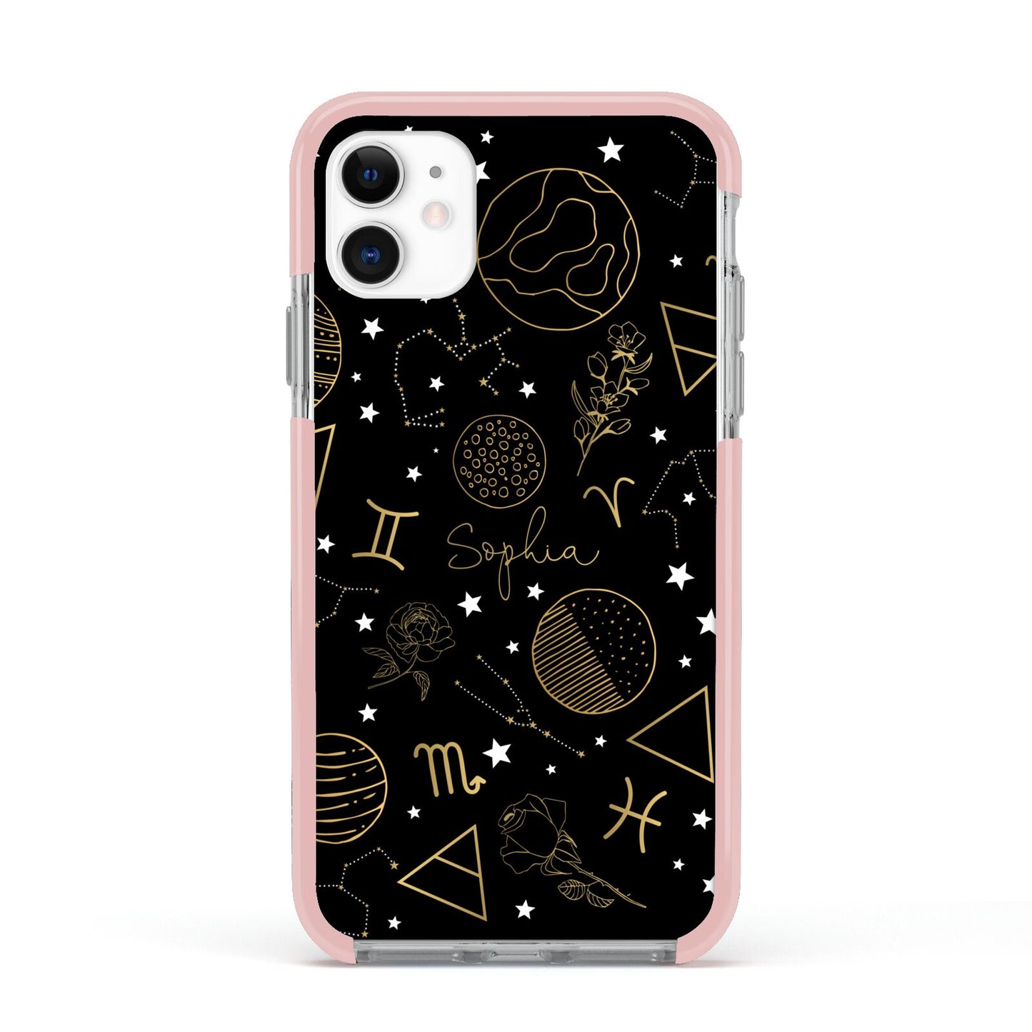 Personalised Stargazer Apple iPhone 11 in White with Pink Impact Case