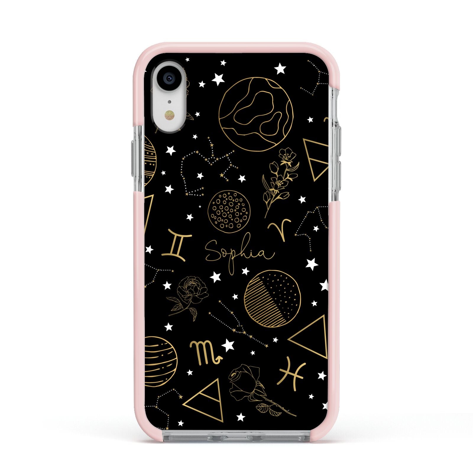 Personalised Stargazer Apple iPhone XR Impact Case Pink Edge on Silver Phone