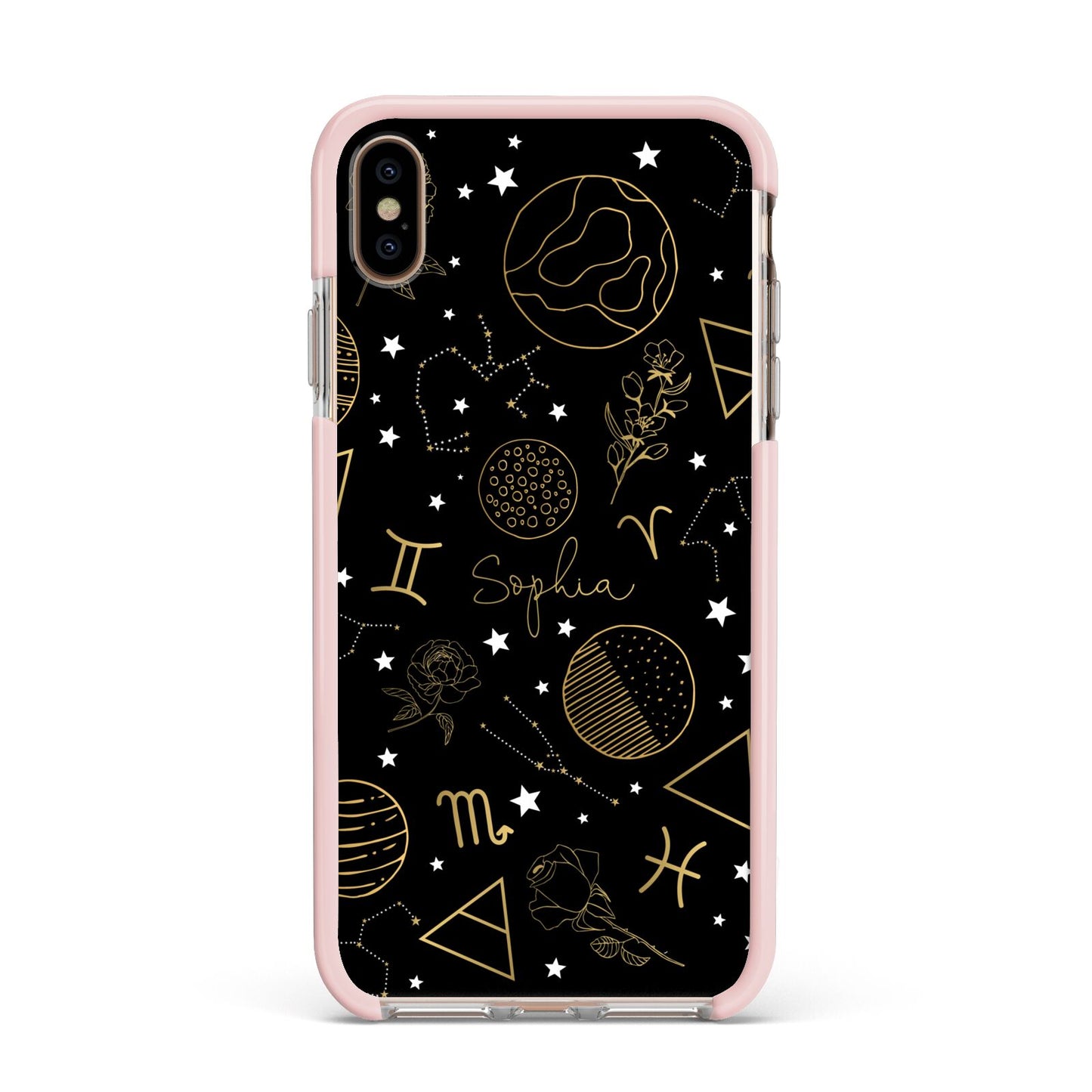 Personalised Stargazer Apple iPhone Xs Max Impact Case Pink Edge on Gold Phone