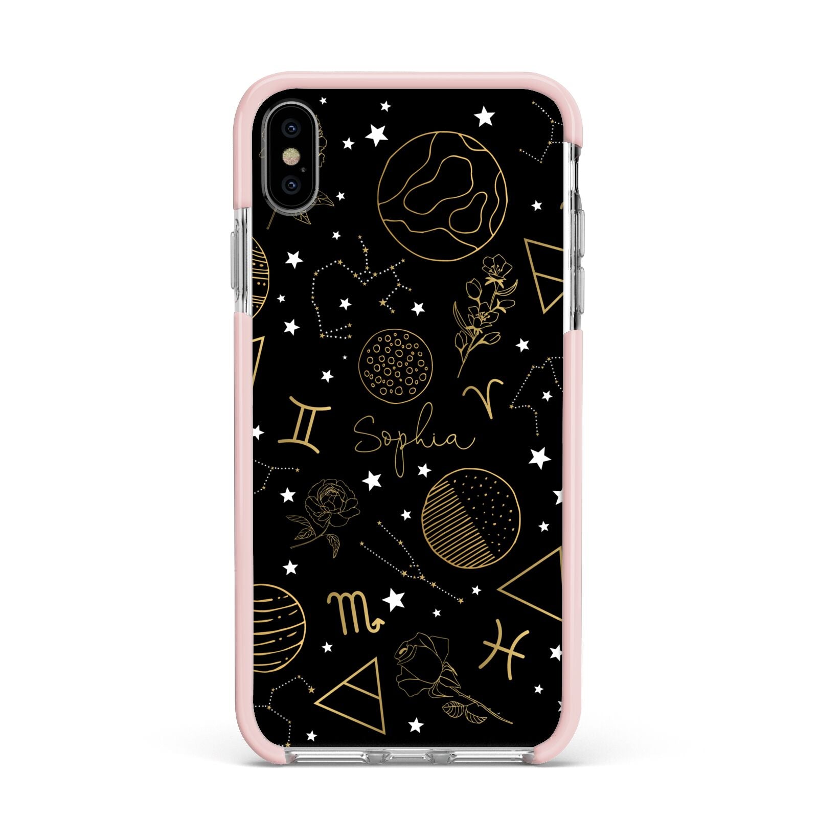Personalised Stargazer Apple iPhone Xs Max Impact Case Pink Edge on Silver Phone