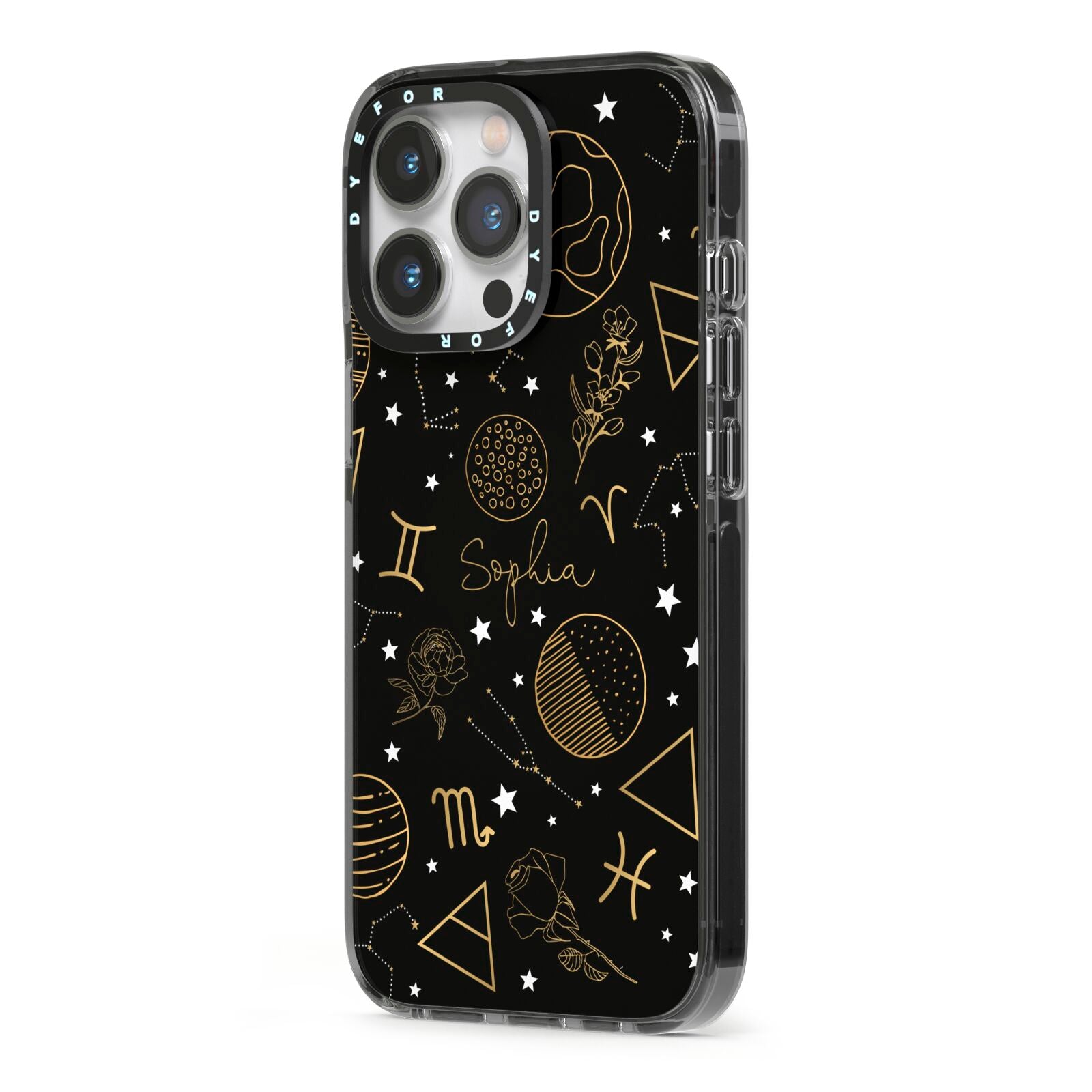 Personalised Stargazer iPhone 13 Pro Black Impact Case Side Angle on Silver phone