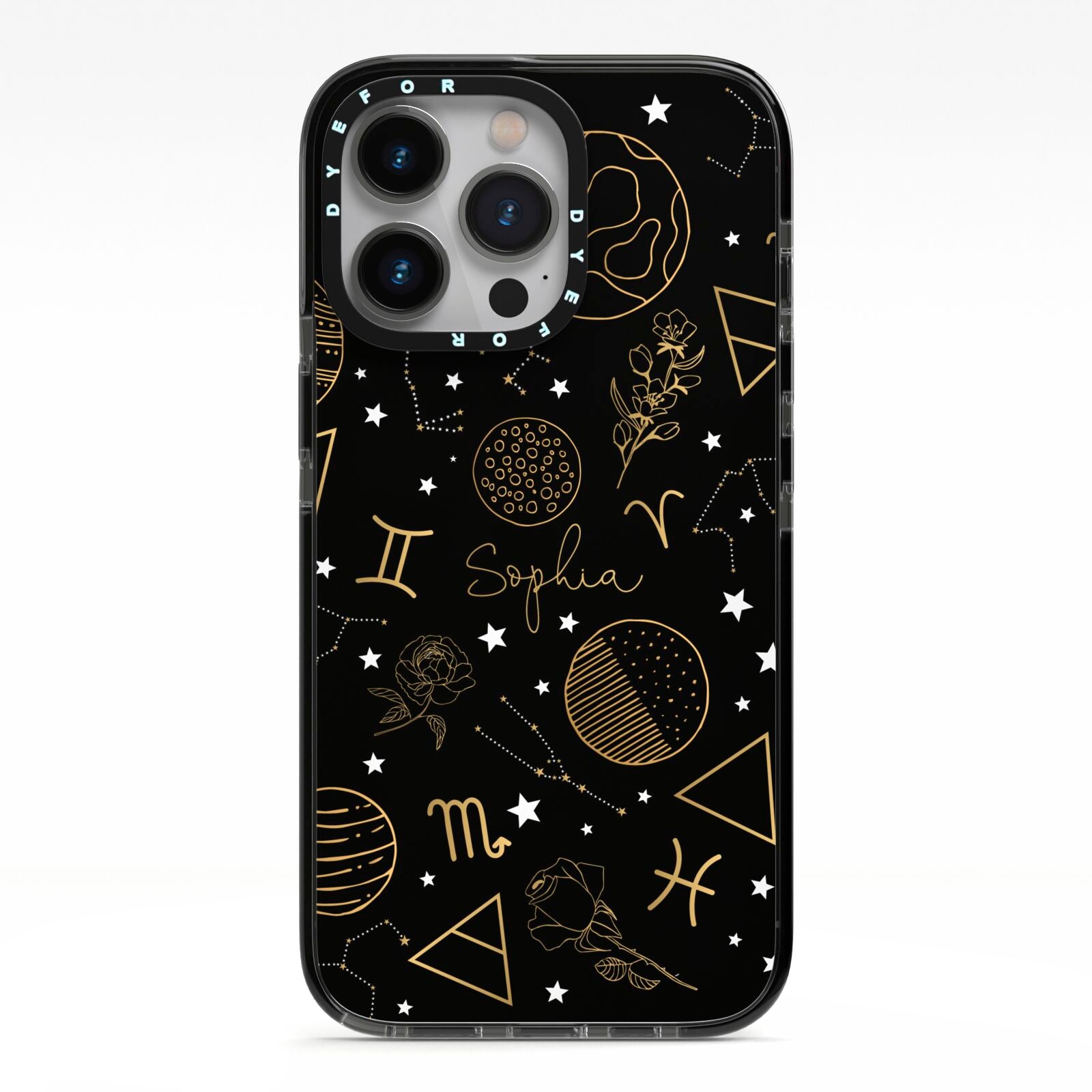 Personalised Stargazer iPhone 13 Pro Black Impact Case on Silver phone