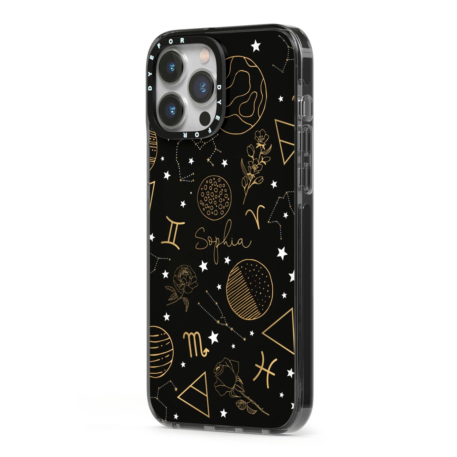 Personalised Stargazer iPhone 13 Pro Max Black Impact Case Side Angle on Silver phone