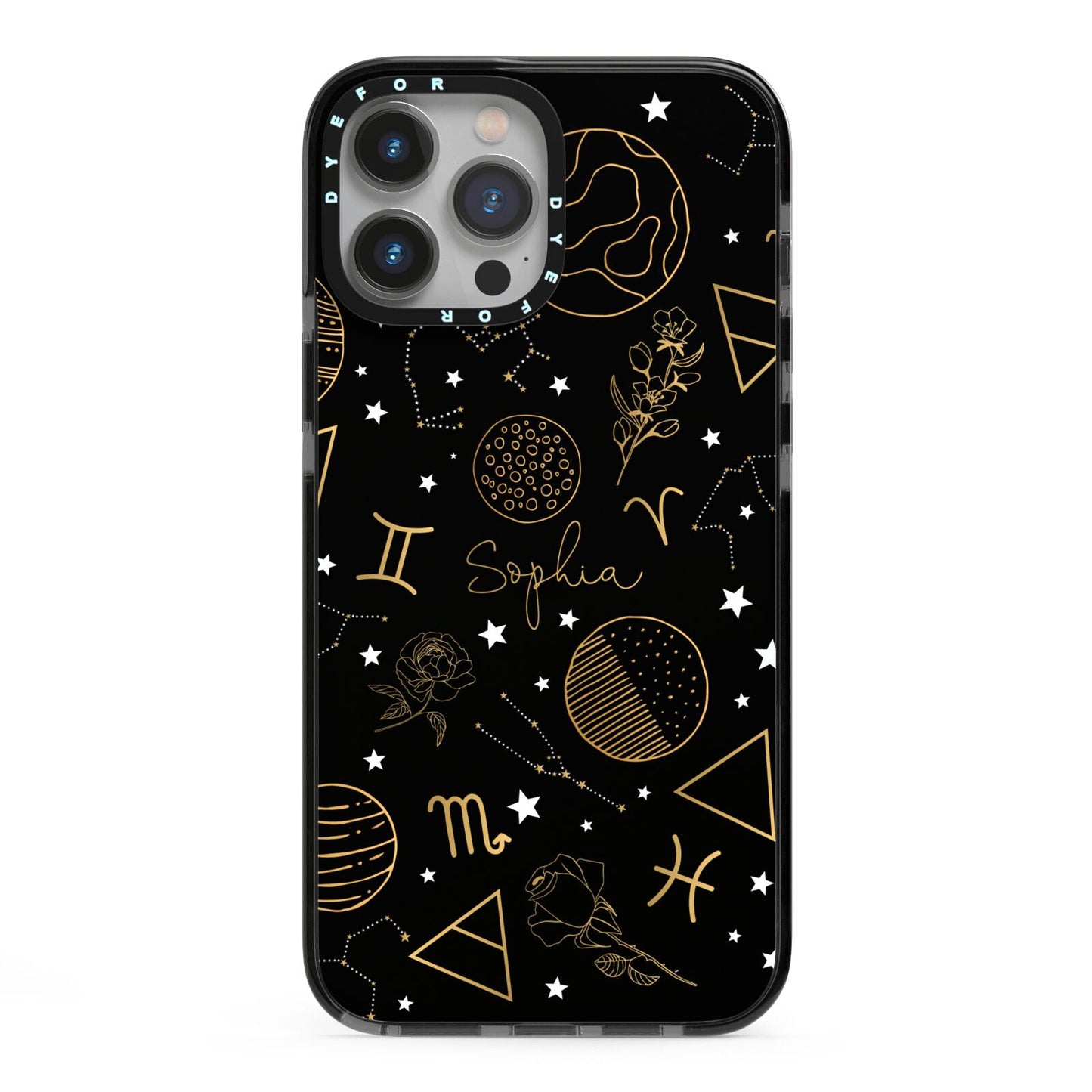 Personalised Stargazer iPhone 13 Pro Max Black Impact Case on Silver phone