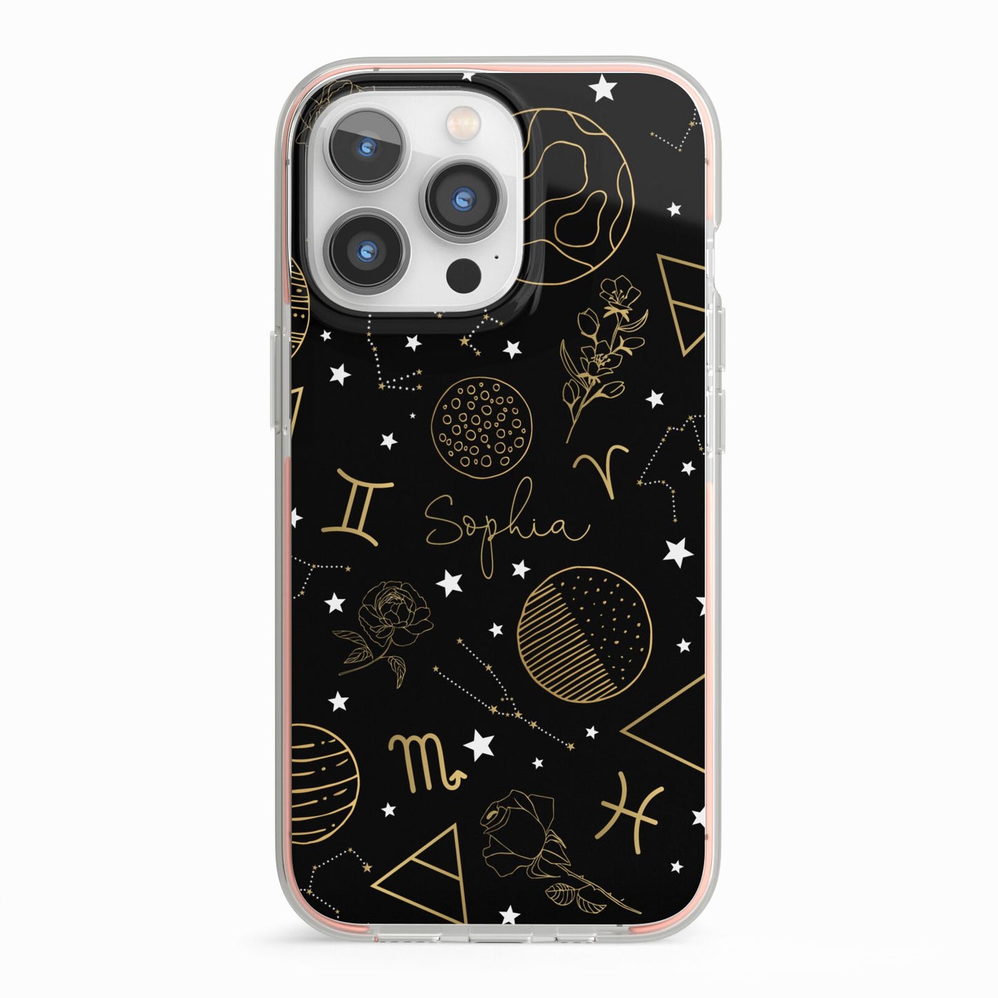 Personalised Stargazer iPhone 13 Pro TPU Impact Case with Pink Edges