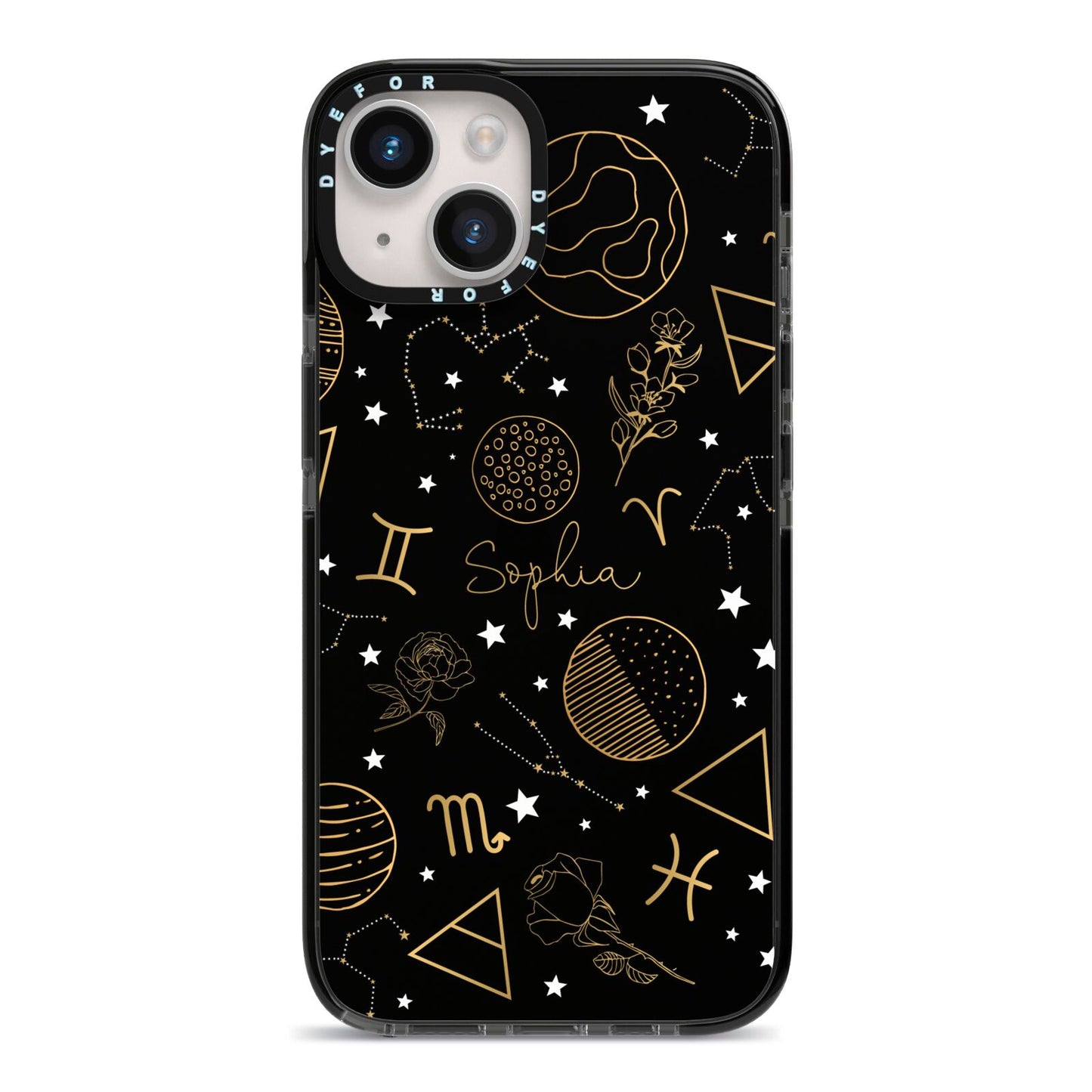 Personalised Stargazer iPhone 14 Black Impact Case on Silver phone