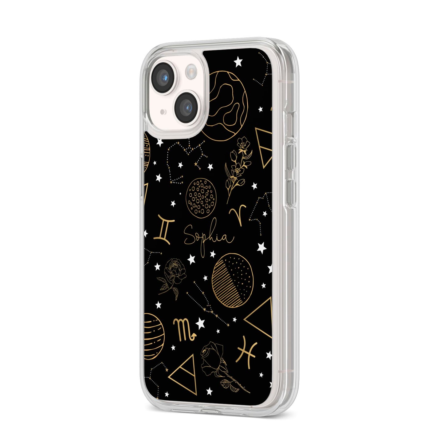 Personalised Stargazer iPhone 14 Clear Tough Case Starlight Angled Image