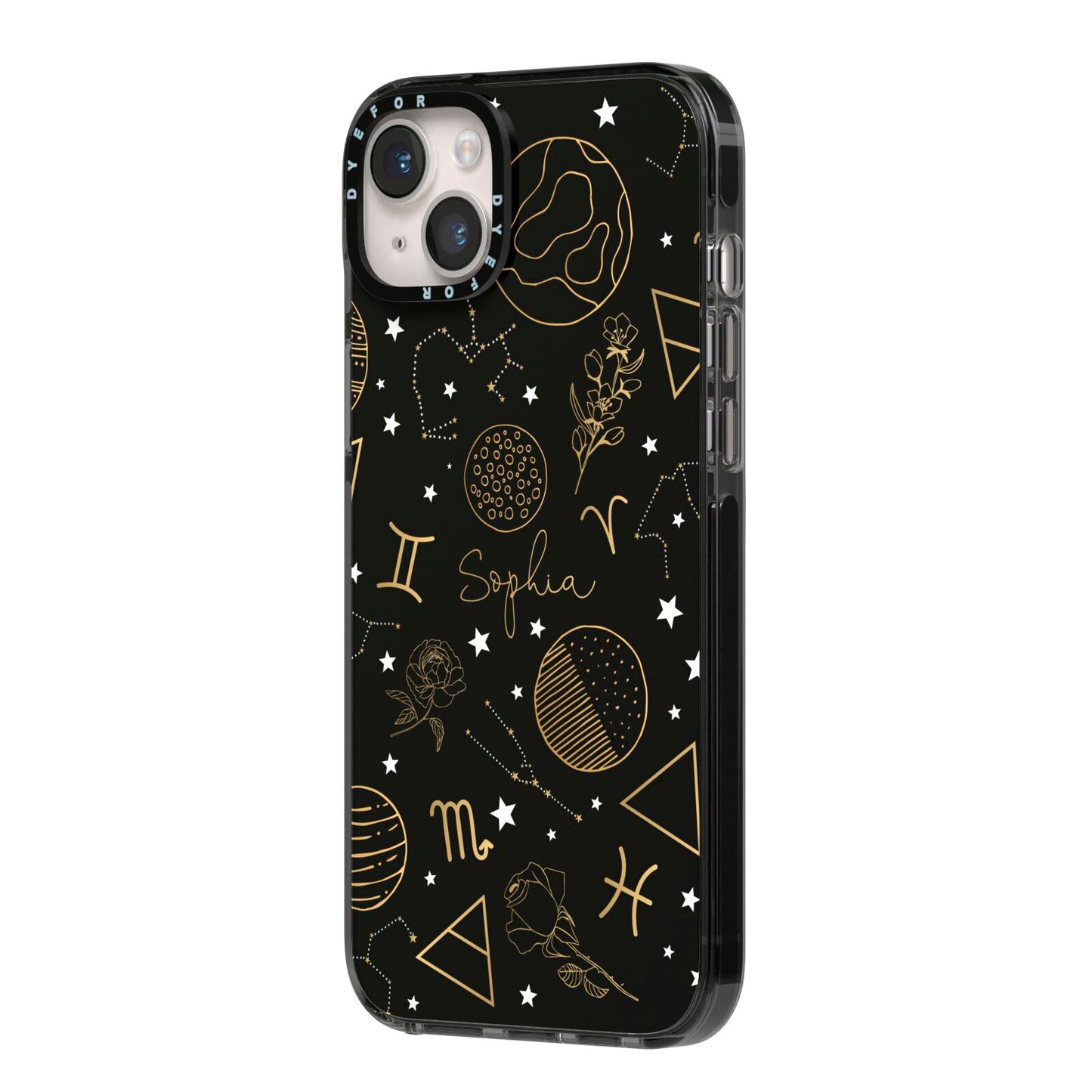 Personalised Stargazer iPhone 14 Plus Black Impact Case Side Angle on Silver phone
