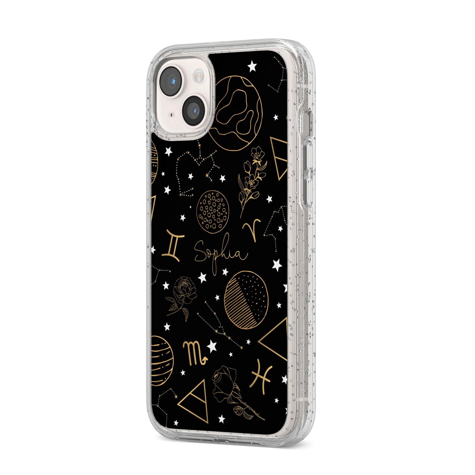 Personalised Stargazer iPhone 14 Plus Glitter Tough Case Starlight Angled Image