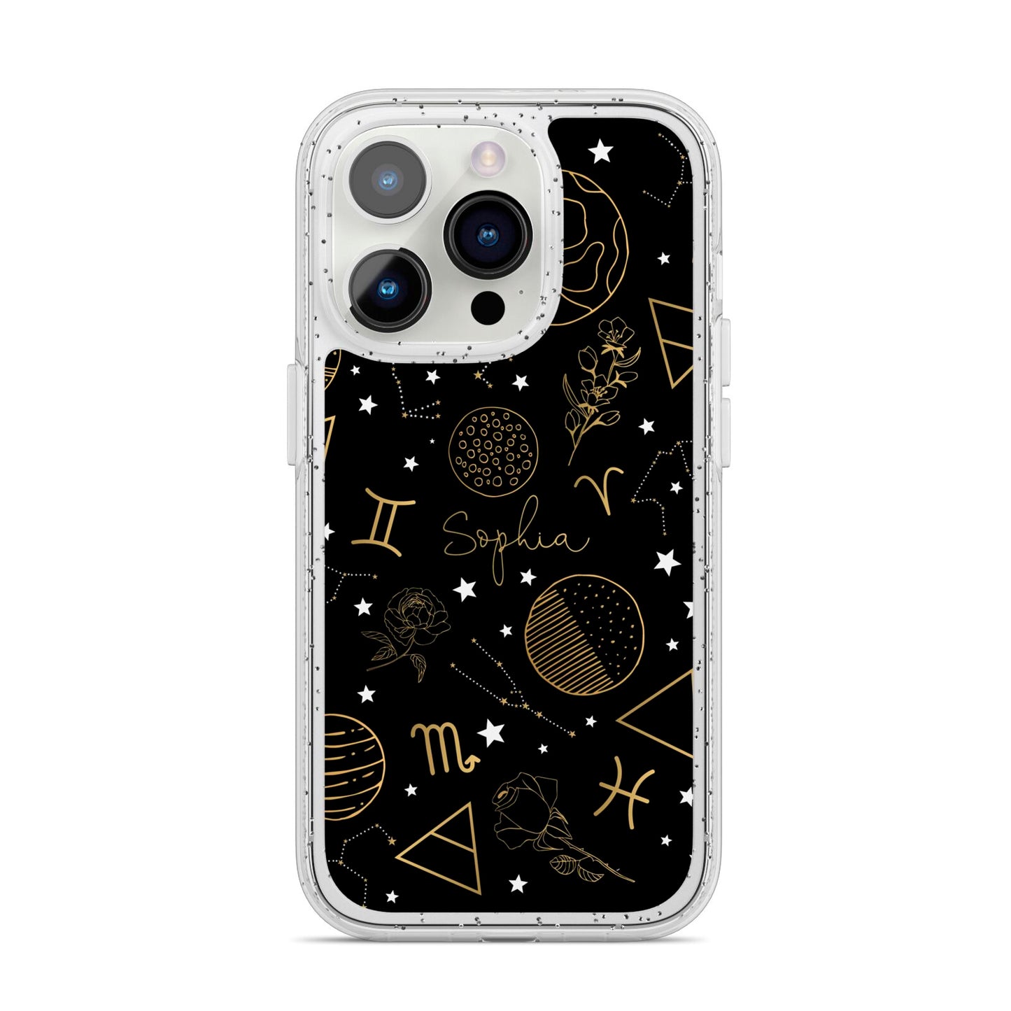 Personalised Stargazer iPhone 14 Pro Glitter Tough Case Silver