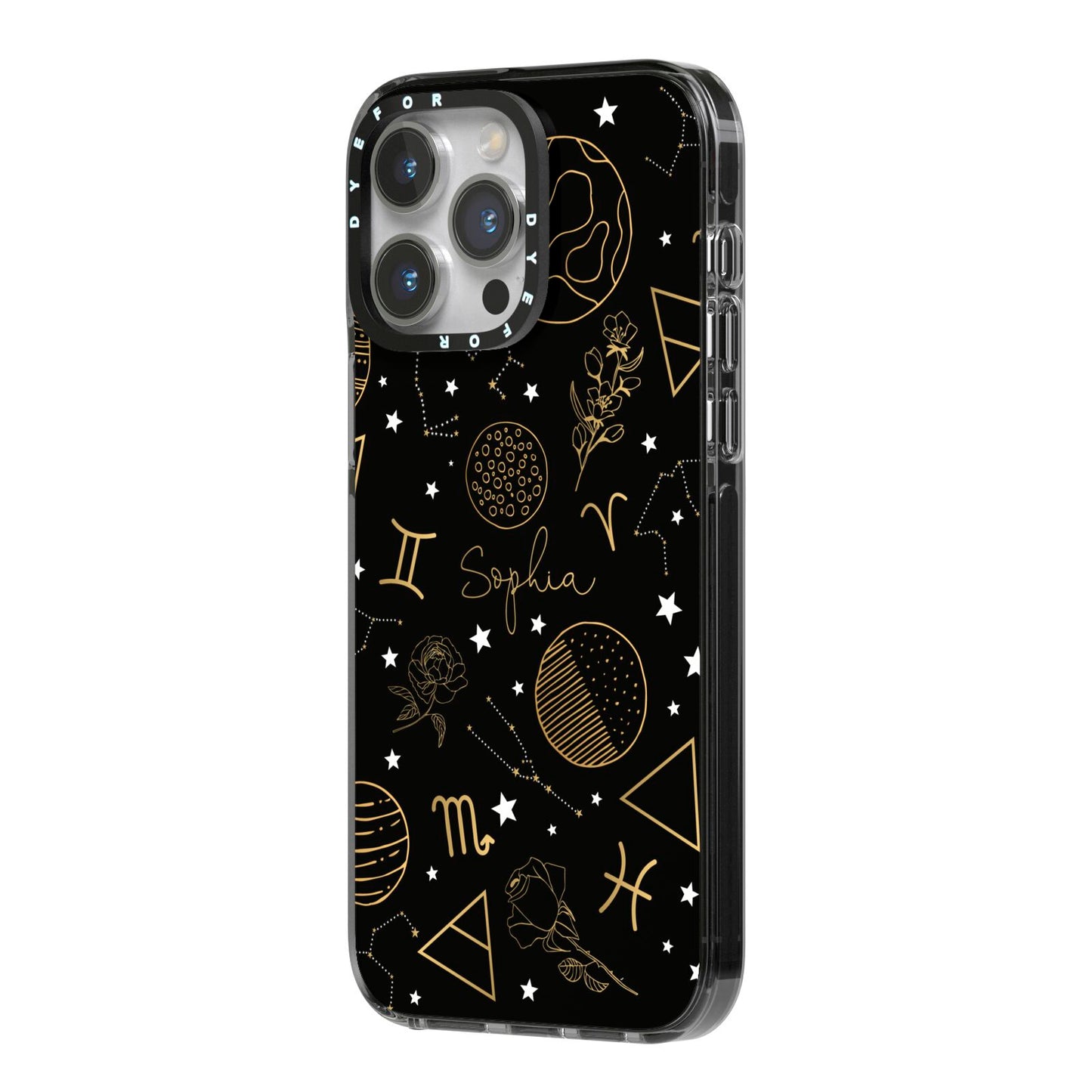 Personalised Stargazer iPhone 14 Pro Max Black Impact Case Side Angle on Silver phone