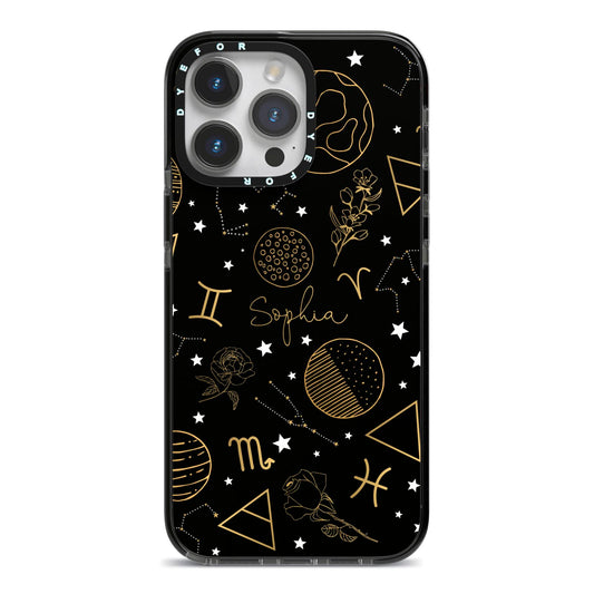 Personalised Stargazer iPhone 14 Pro Max Black Impact Case on Silver phone