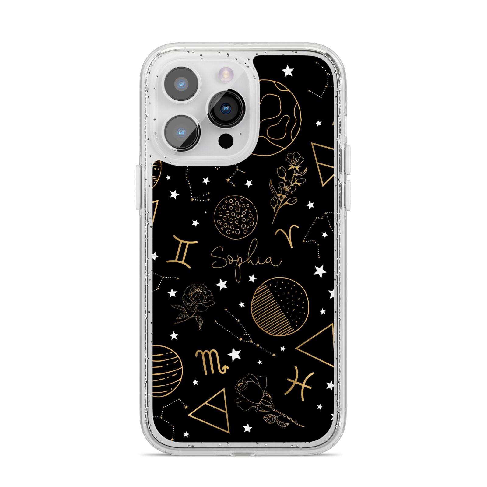 Personalised Stargazer iPhone 14 Pro Max Glitter Tough Case Silver