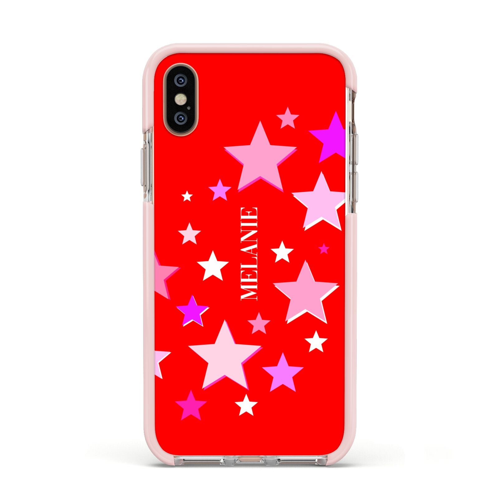 Personalised Stars Apple iPhone Xs Impact Case Pink Edge on Gold Phone