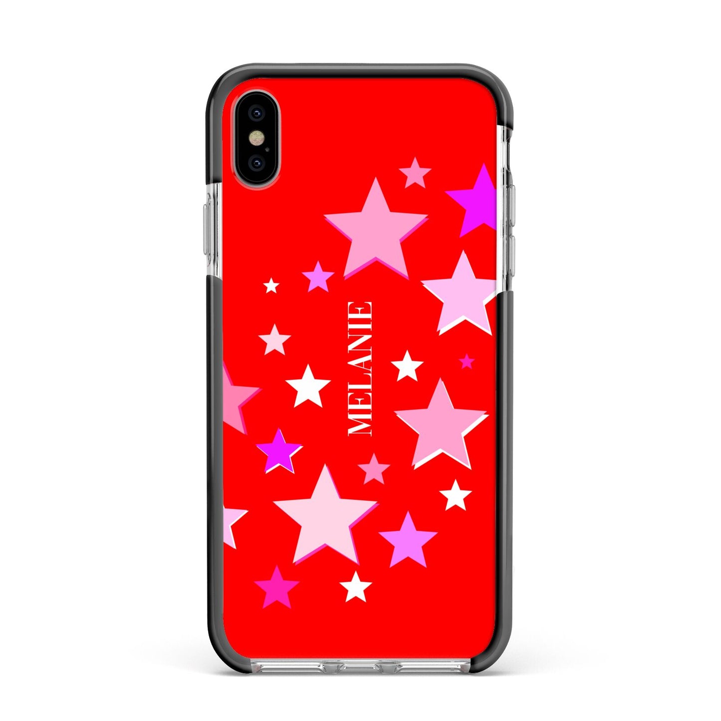 Personalised Stars Apple iPhone Xs Max Impact Case Black Edge on Silver Phone