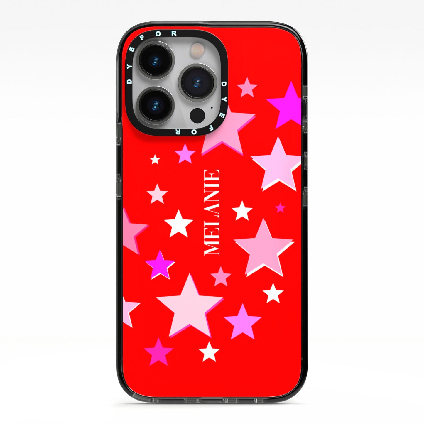 Personalised Stars iPhone 13 Pro Black Impact Case on Silver phone