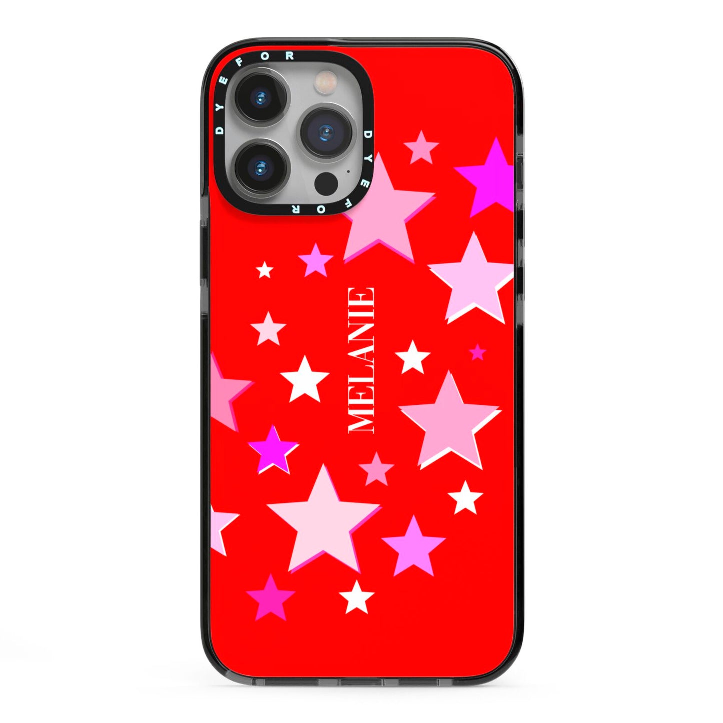 Personalised Stars iPhone 13 Pro Max Black Impact Case on Silver phone