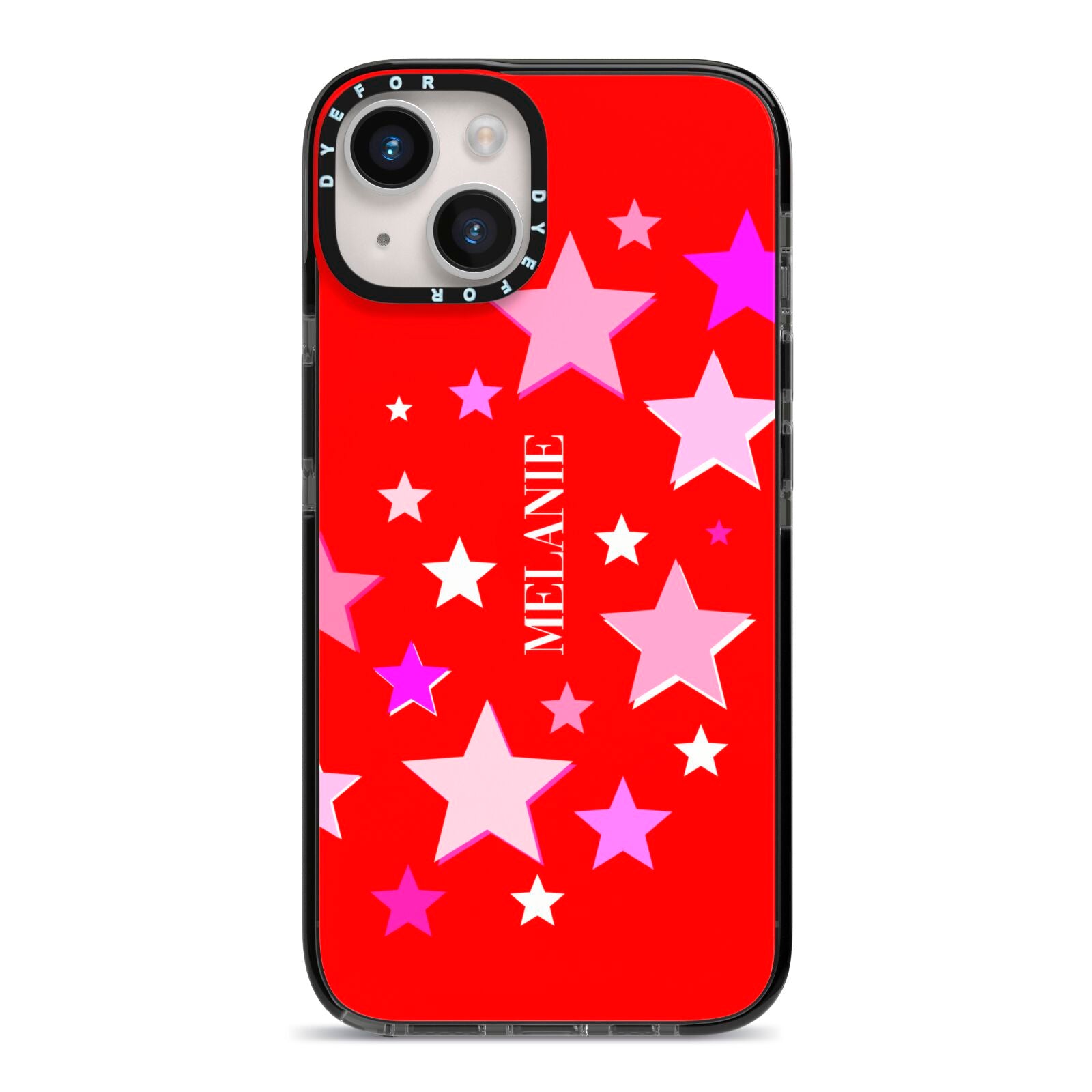 Personalised Stars iPhone 14 Black Impact Case on Silver phone