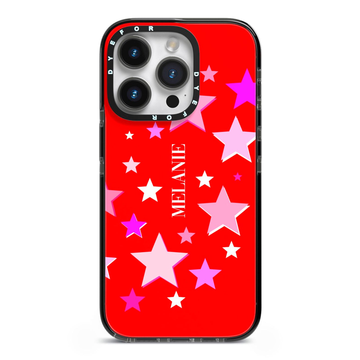 Personalised Stars iPhone 14 Pro Black Impact Case on Silver phone