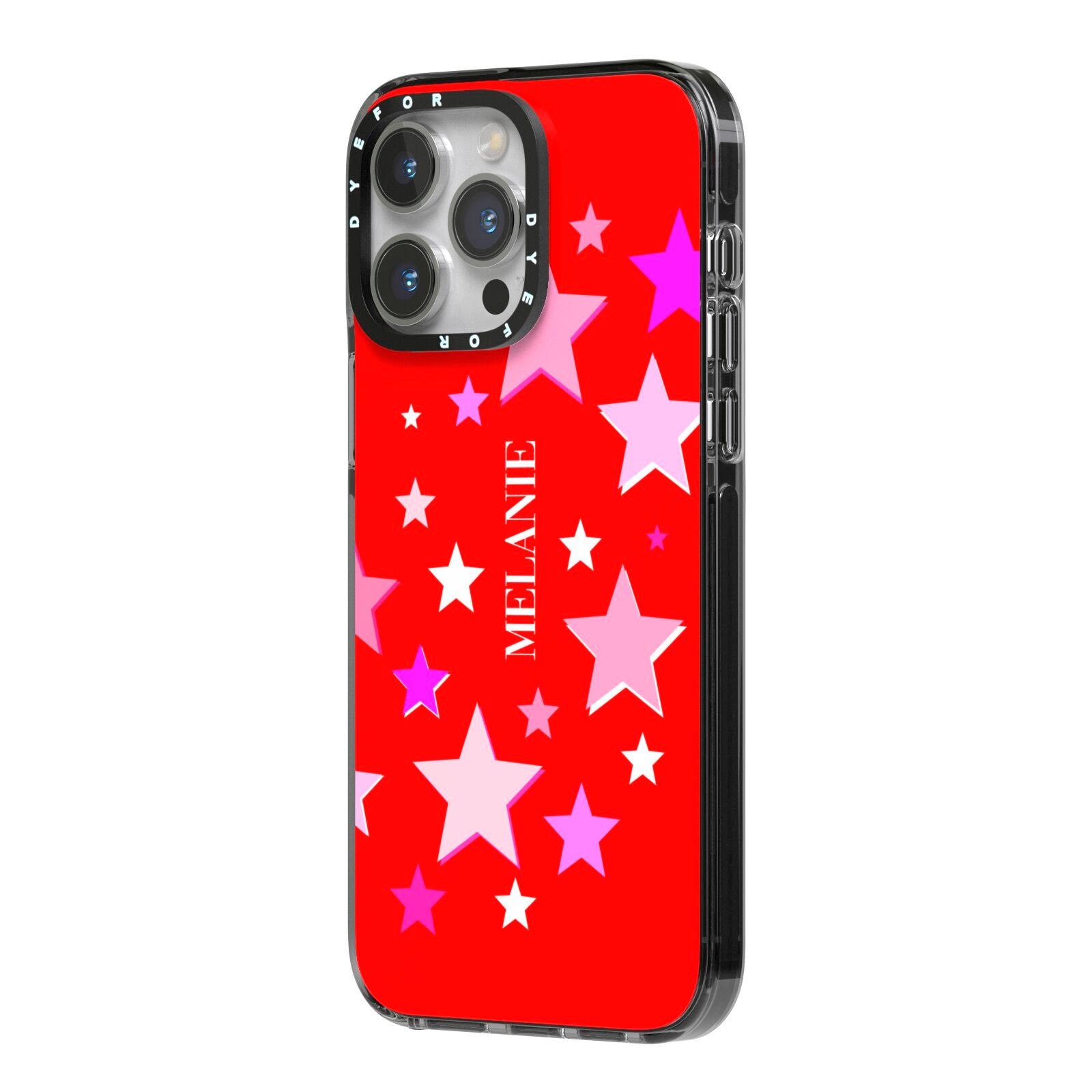 Personalised Stars iPhone 14 Pro Max Black Impact Case Side Angle on Silver phone