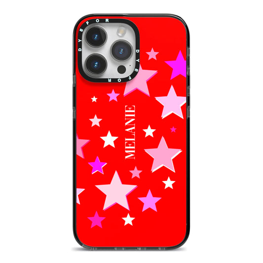Personalised Stars iPhone 14 Pro Max Black Impact Case on Silver phone