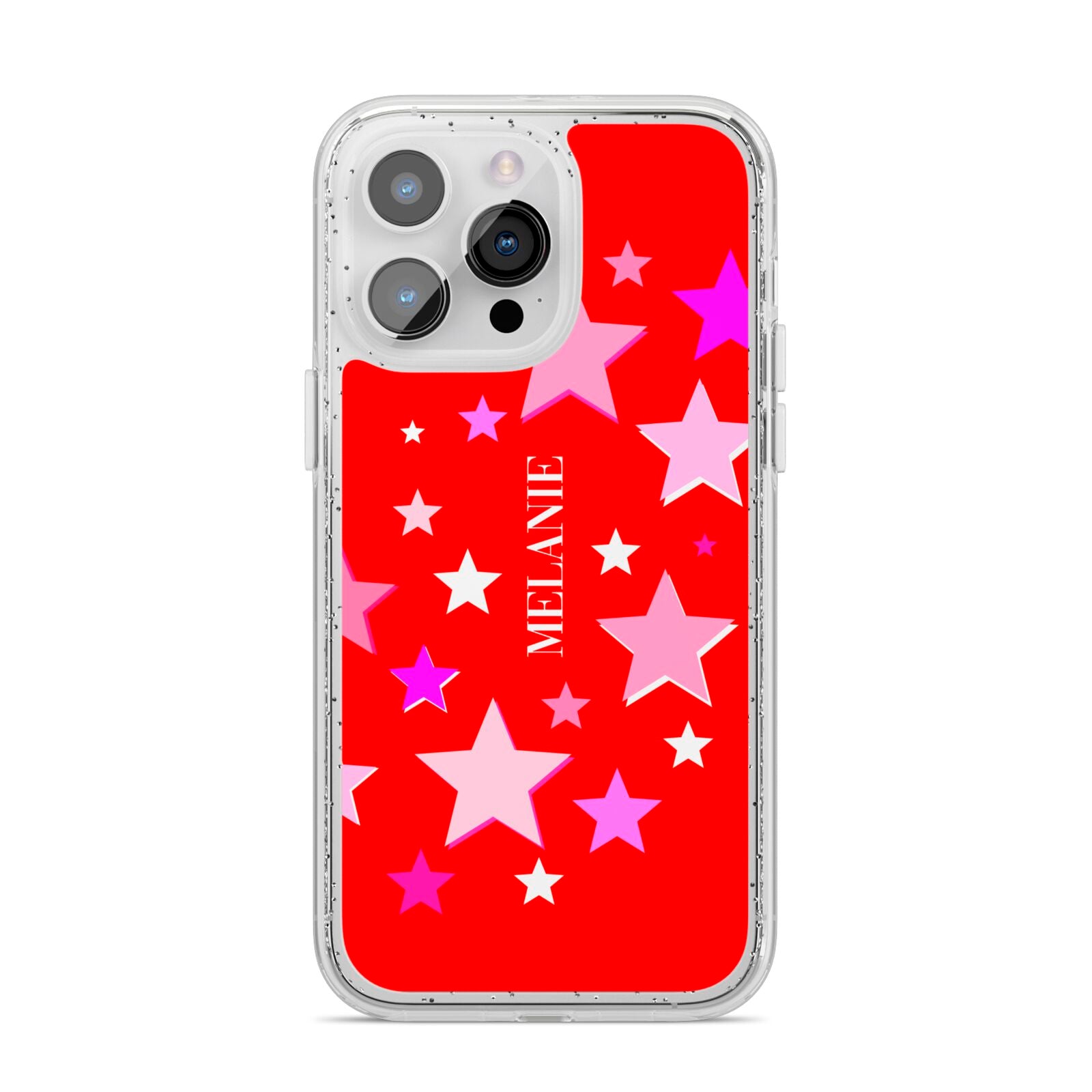 Personalised Stars iPhone 14 Pro Max Glitter Tough Case Silver