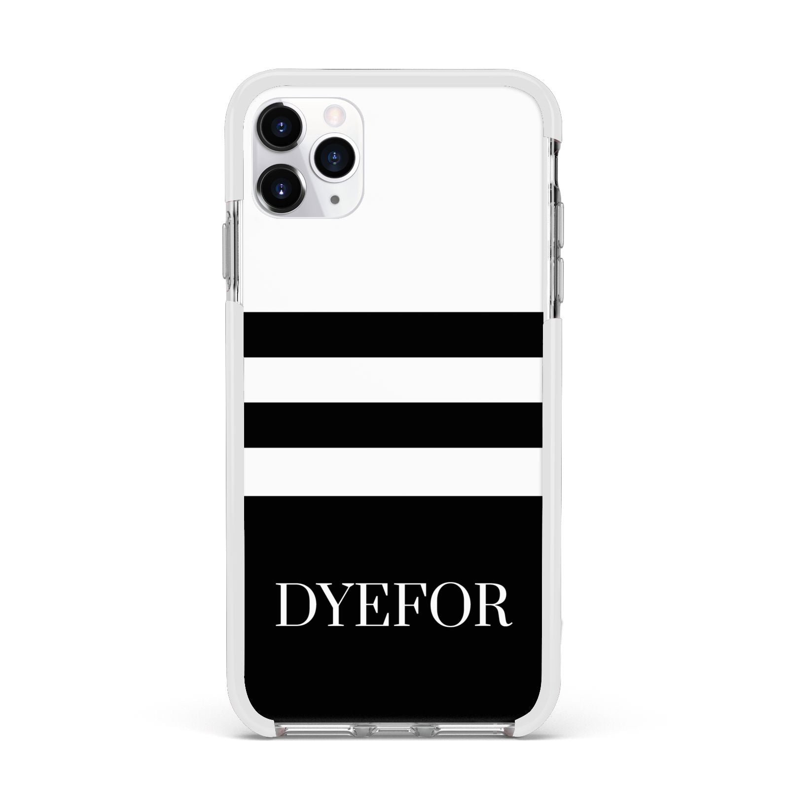 Personalised Striped Name Apple iPhone 11 Pro Max in Silver with White Impact Case