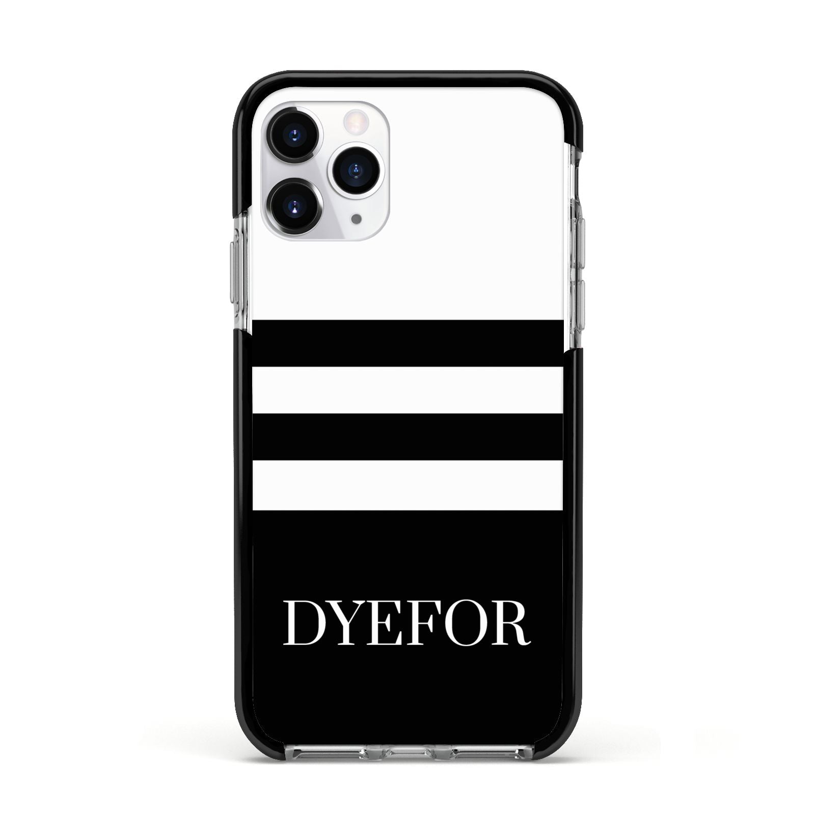 Personalised Striped Name Apple iPhone 11 Pro in Silver with Black Impact Case