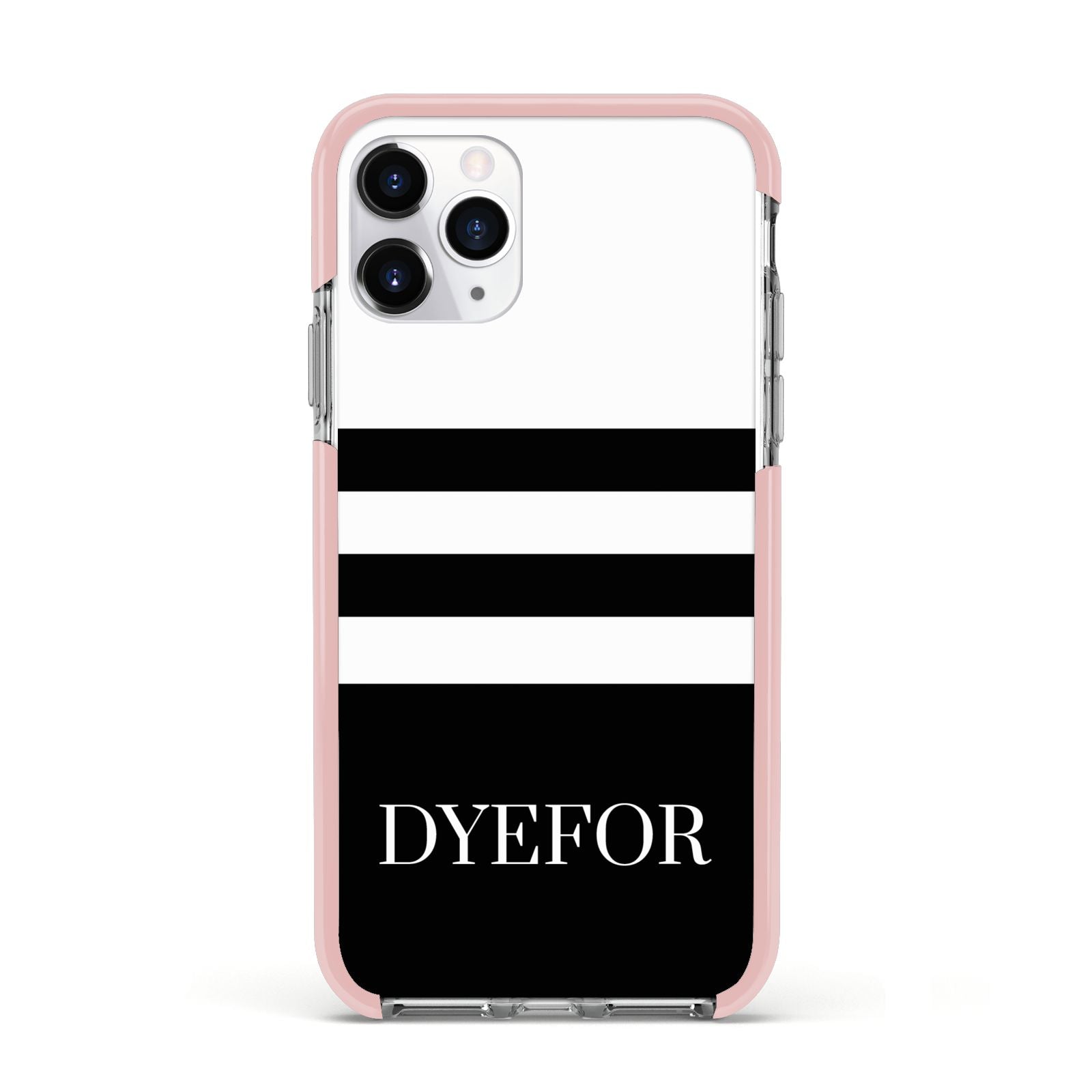Personalised Striped Name Apple iPhone 11 Pro in Silver with Pink Impact Case