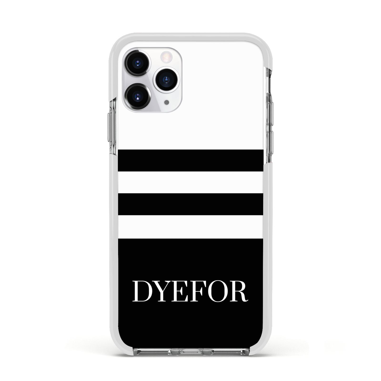 Personalised Striped Name Apple iPhone 11 Pro in Silver with White Impact Case