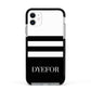 Personalised Striped Name Apple iPhone 11 in White with Black Impact Case