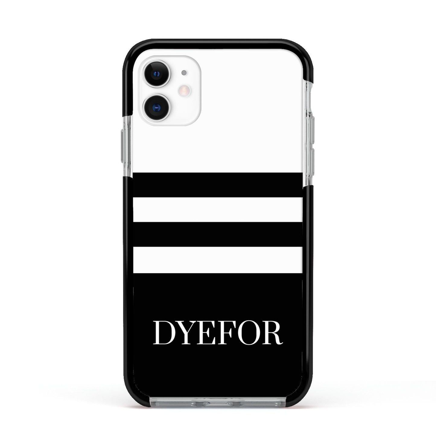 Personalised Striped Name Apple iPhone 11 in White with Black Impact Case