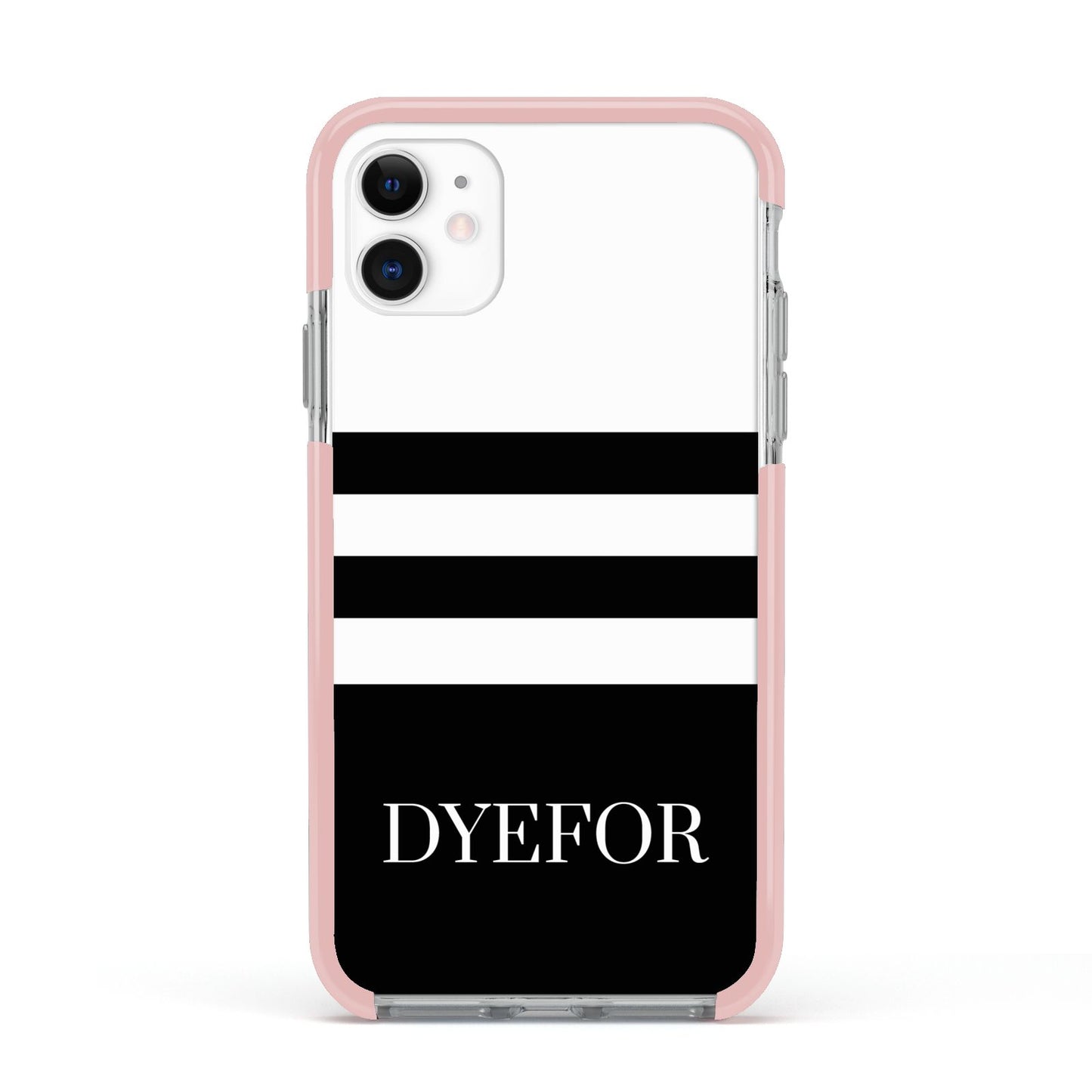 Personalised Striped Name Apple iPhone 11 in White with Pink Impact Case