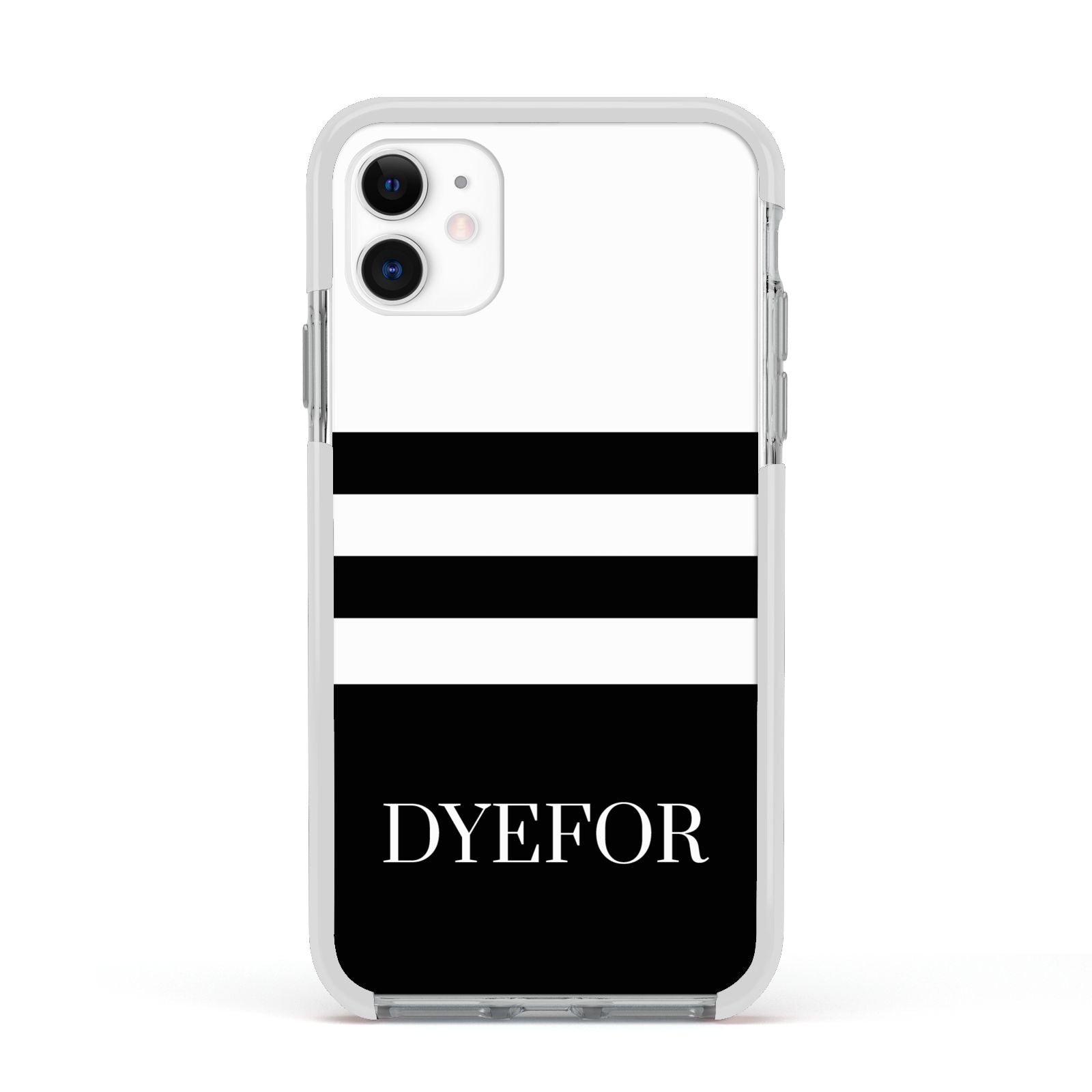 Personalised Striped Name Apple iPhone 11 in White with White Impact Case