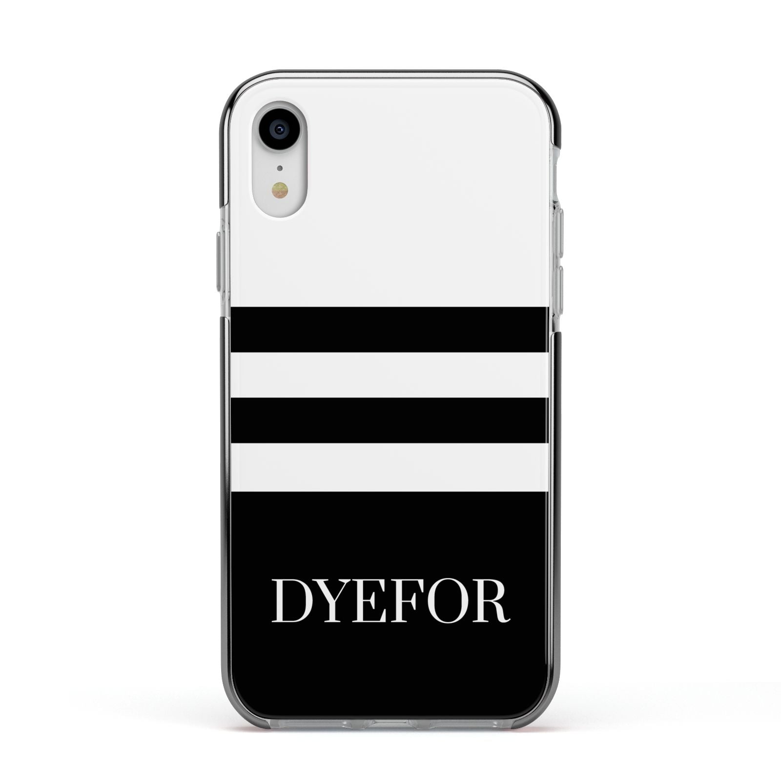 Personalised Striped Name Apple iPhone XR Impact Case Black Edge on Silver Phone