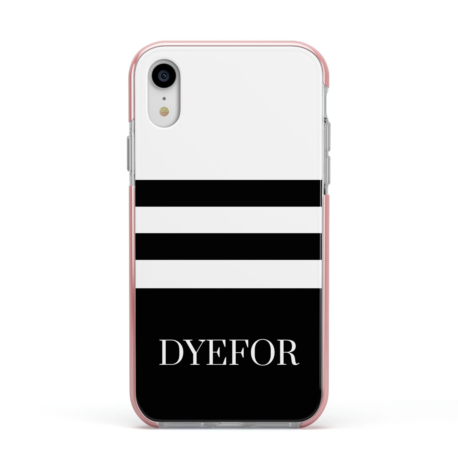 Personalised Striped Name Apple iPhone XR Impact Case Pink Edge on Silver Phone