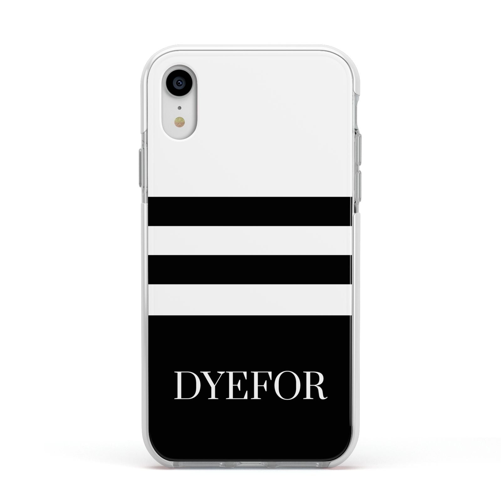 Personalised Striped Name Apple iPhone XR Impact Case White Edge on Silver Phone
