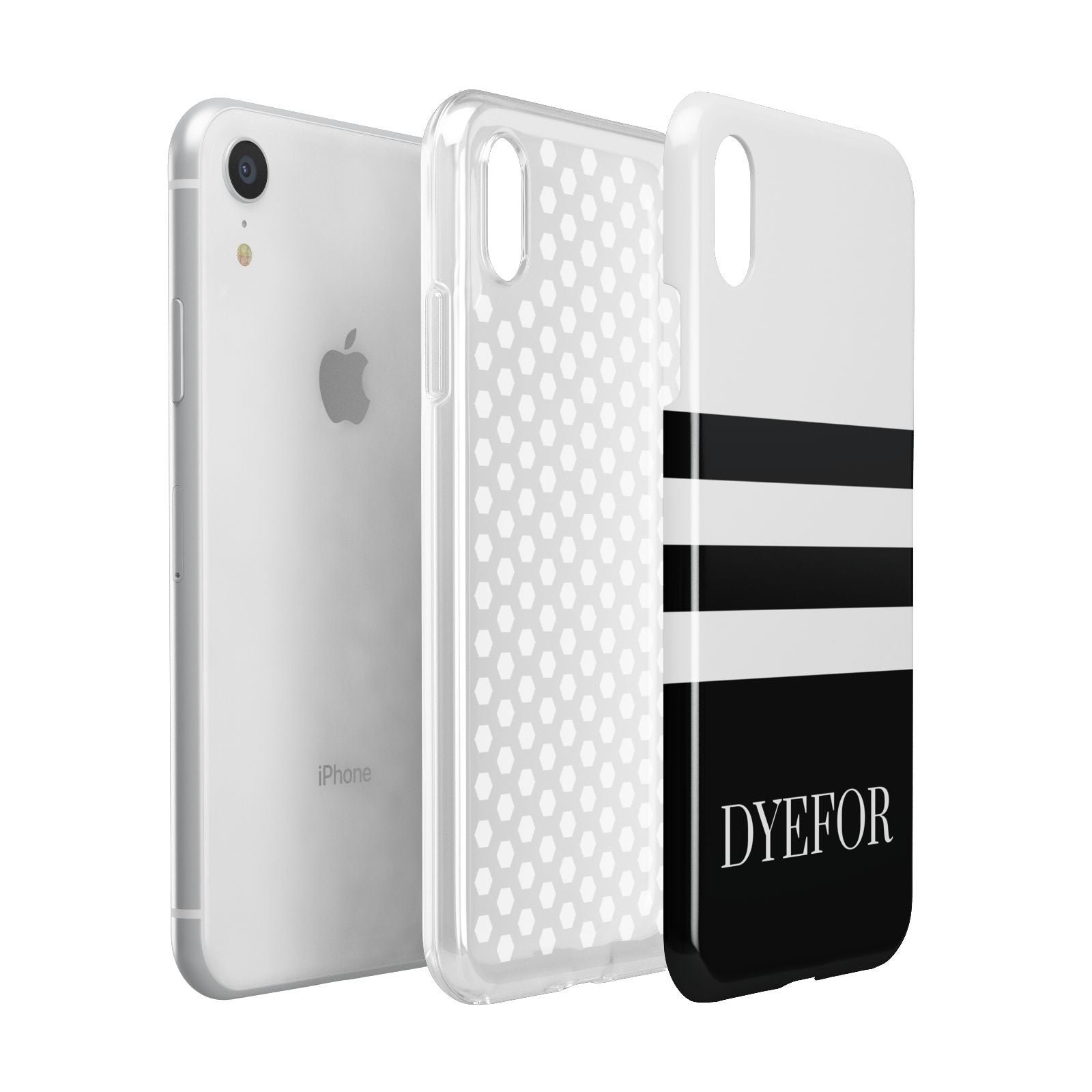 Personalised Striped Name Apple iPhone XR White 3D Tough Case Expanded view