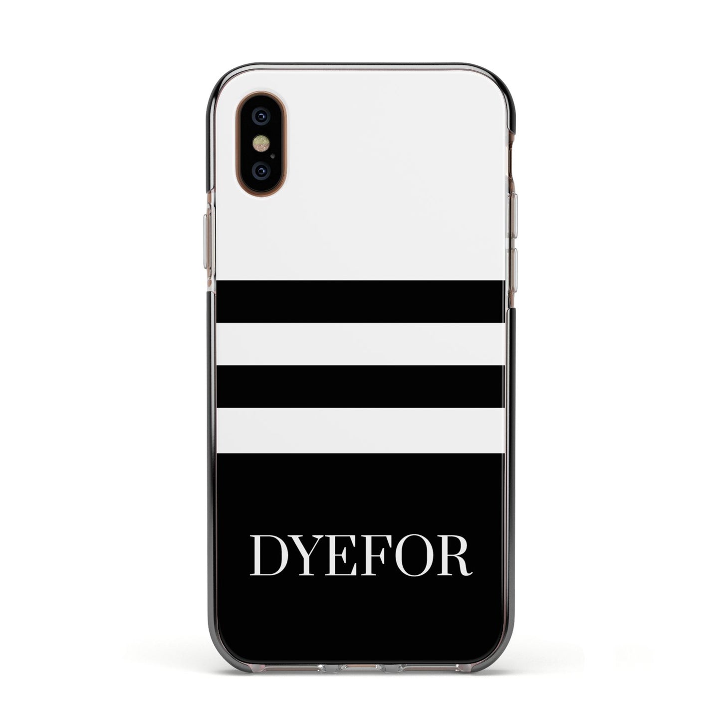 Personalised Striped Name Apple iPhone Xs Impact Case Black Edge on Gold Phone