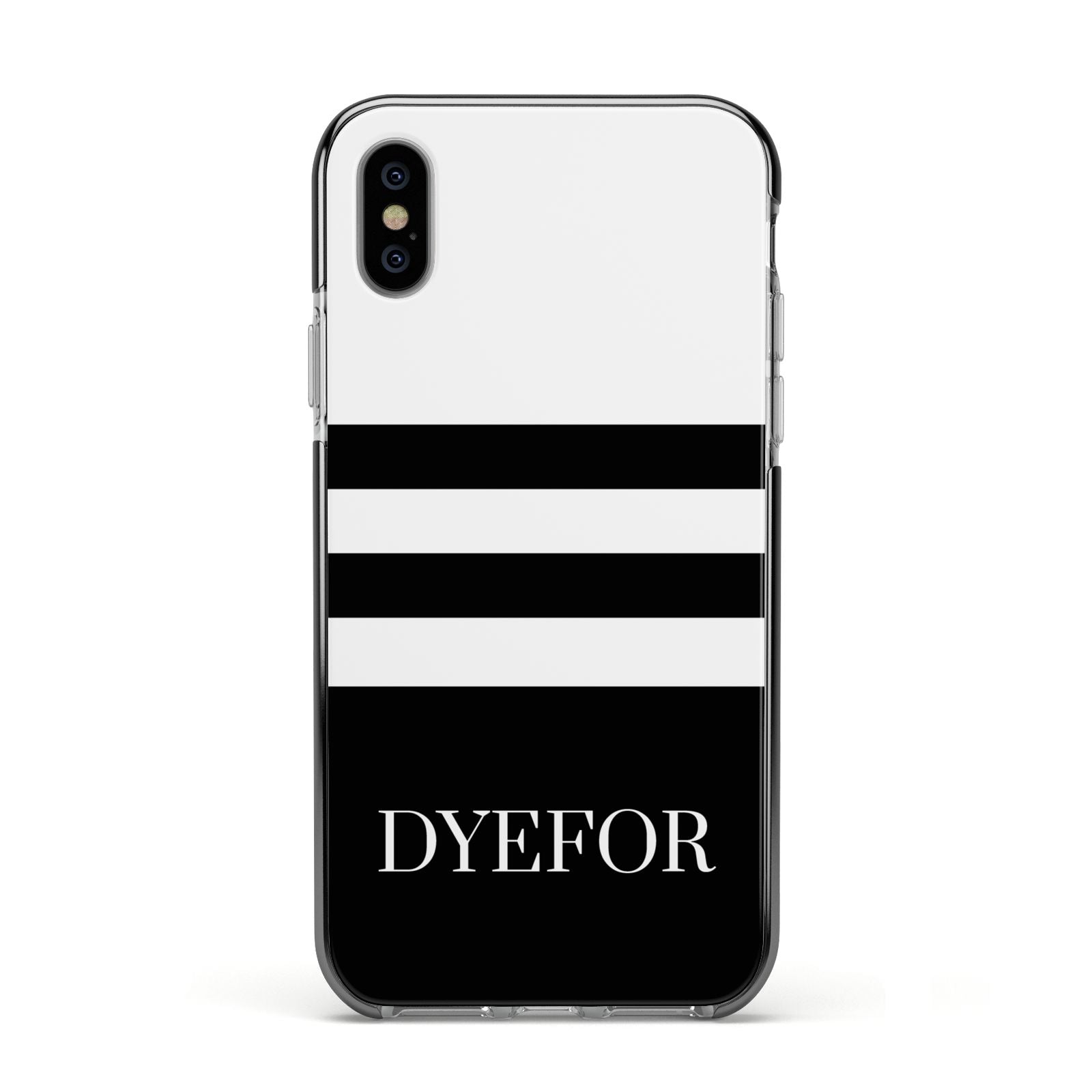 Personalised Striped Name Apple iPhone Xs Impact Case Black Edge on Silver Phone