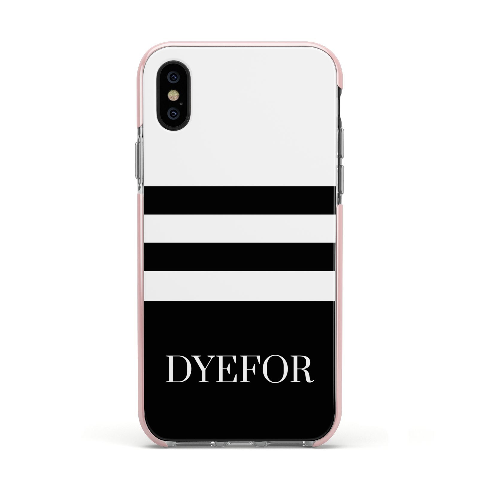 Personalised Striped Name Apple iPhone Xs Impact Case Pink Edge on Black Phone