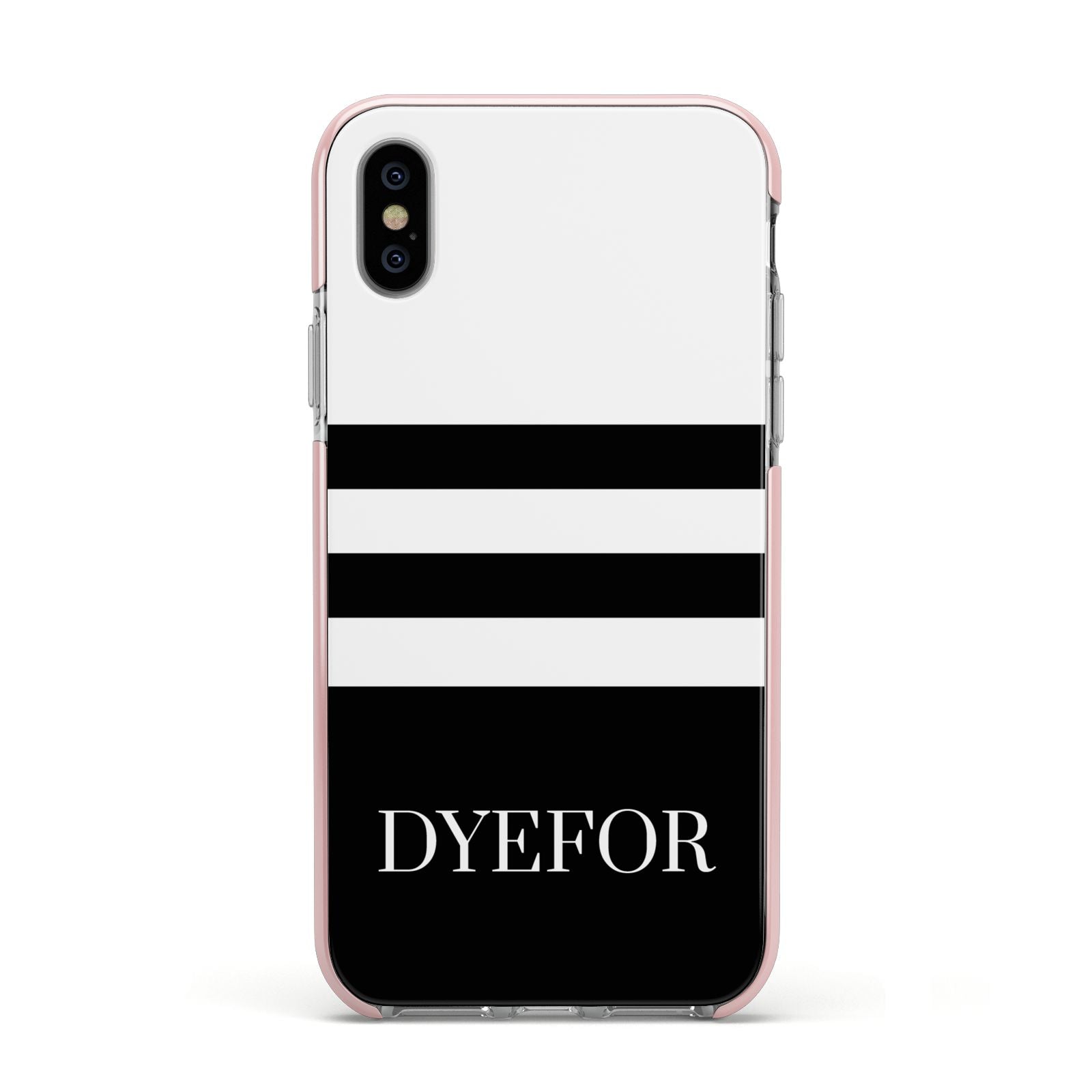 Personalised Striped Name Apple iPhone Xs Impact Case Pink Edge on Silver Phone