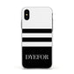Personalised Striped Name Apple iPhone Xs Impact Case White Edge on Black Phone
