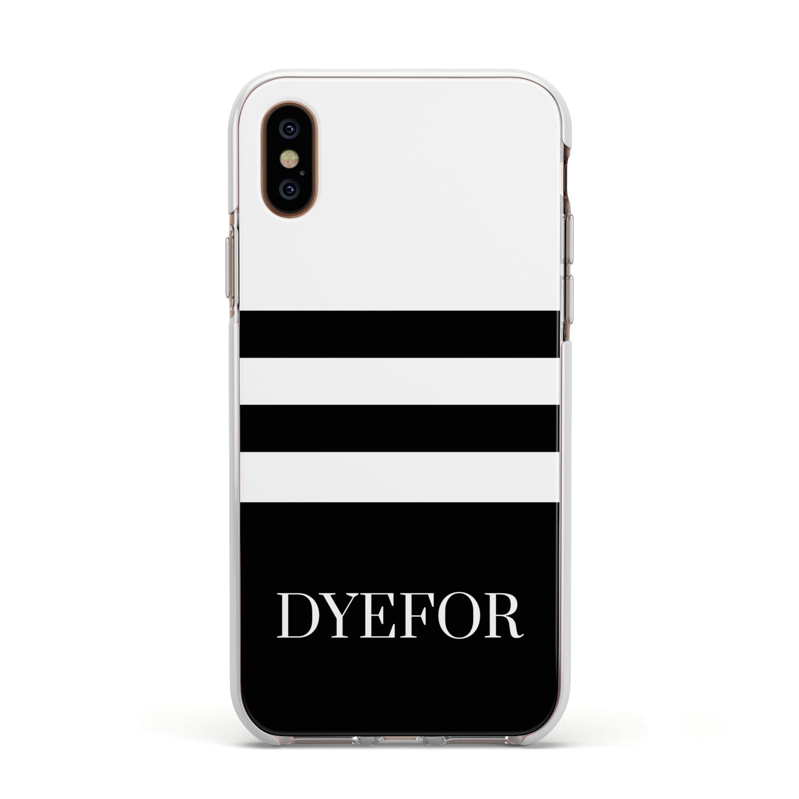 Personalised Striped Name Apple iPhone Xs Impact Case White Edge on Gold Phone