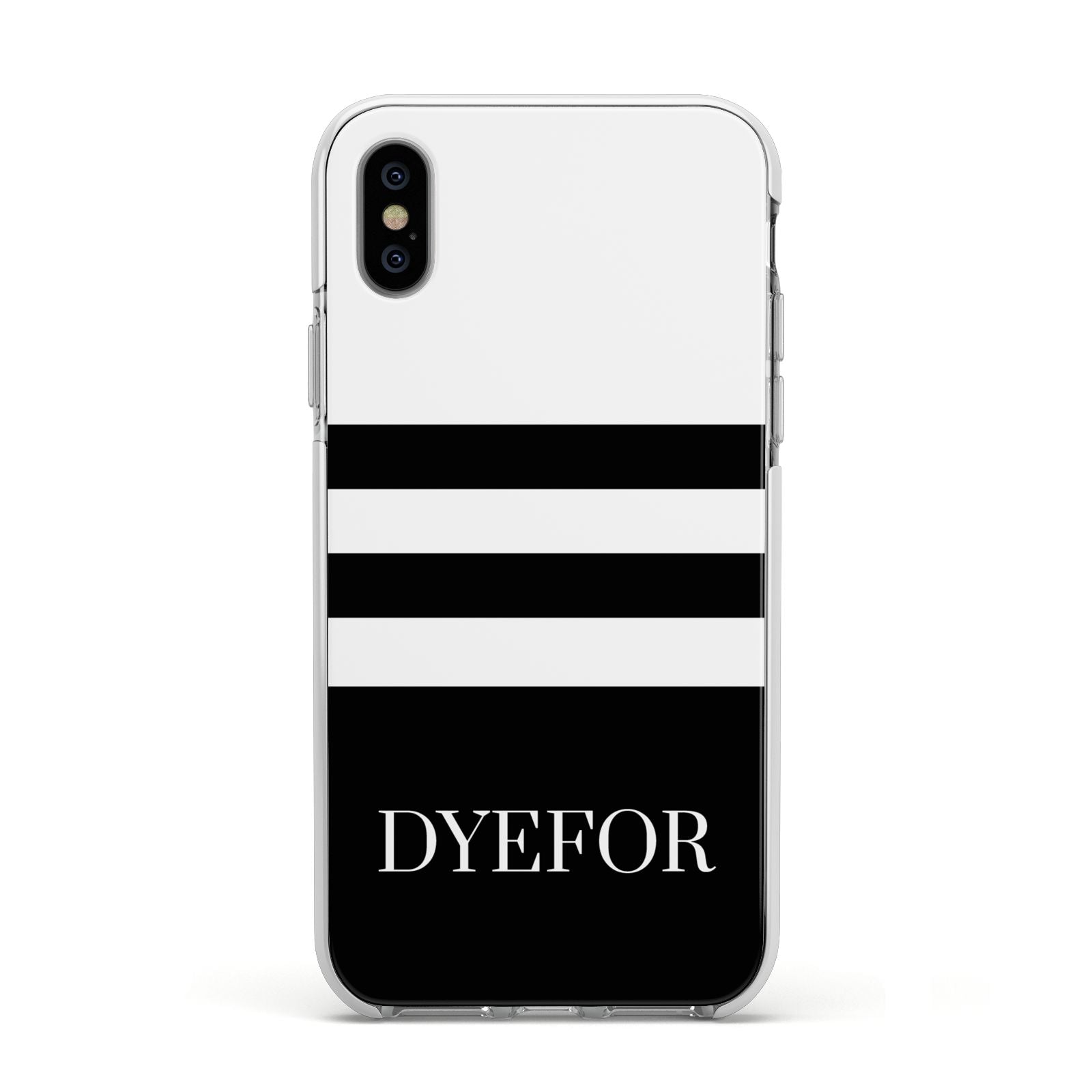 Personalised Striped Name Apple iPhone Xs Impact Case White Edge on Silver Phone