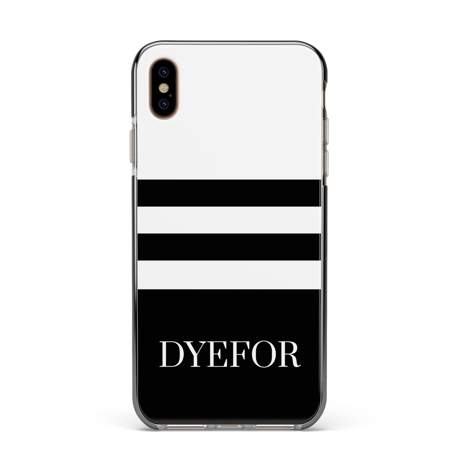 Personalised Striped Name Apple iPhone Xs Max Impact Case Black Edge on Gold Phone
