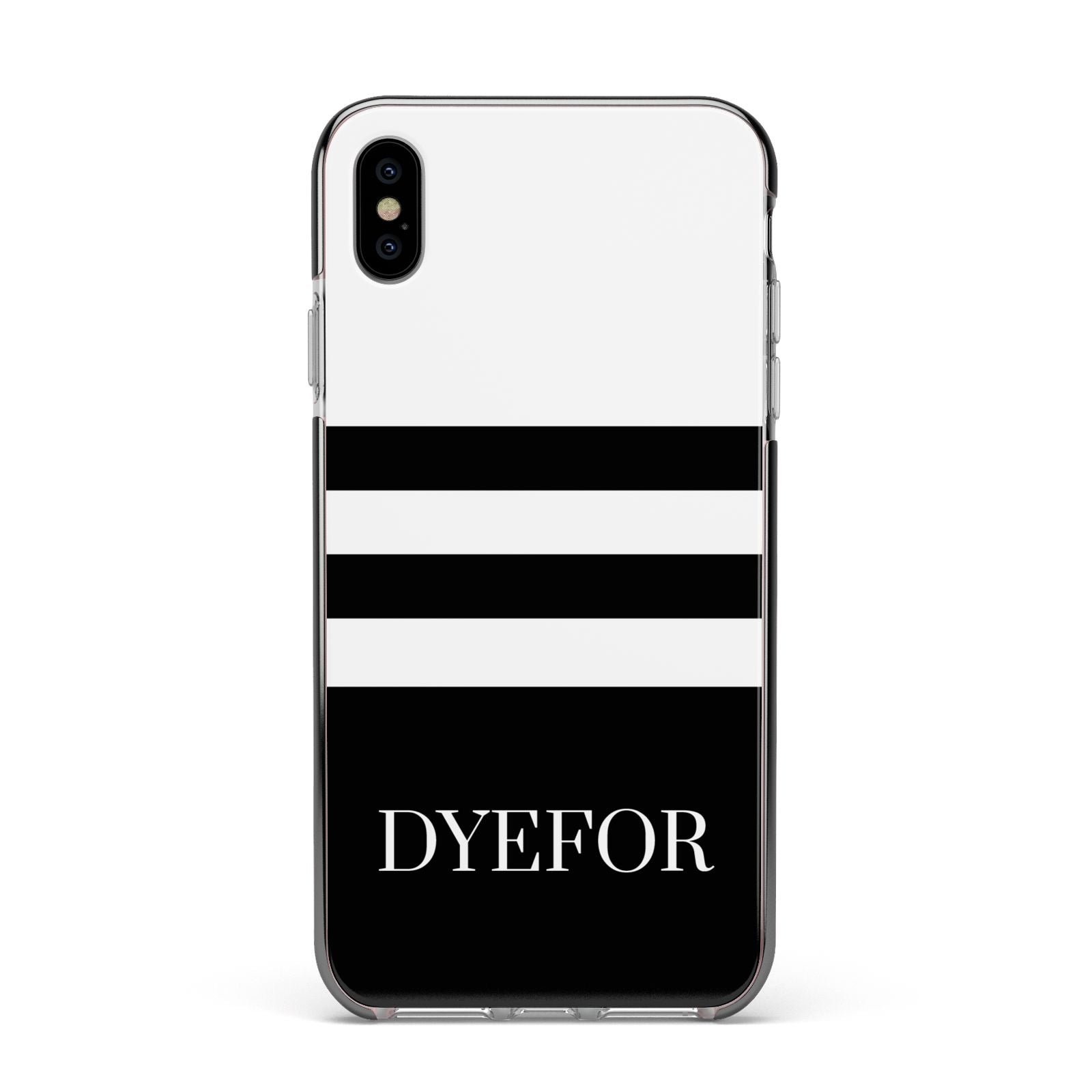 Personalised Striped Name Apple iPhone Xs Max Impact Case Black Edge on Silver Phone