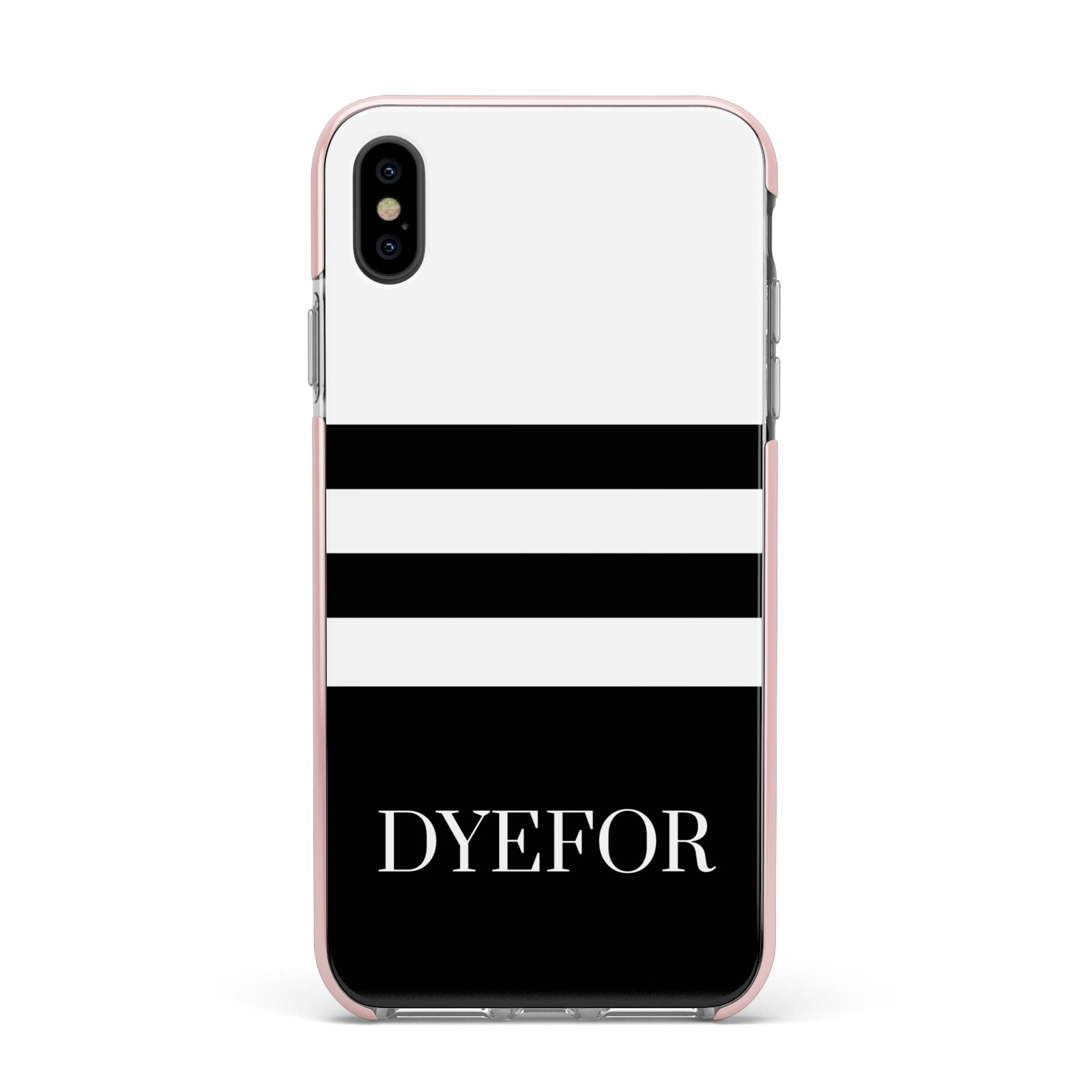 Personalised Striped Name Apple iPhone Xs Max Impact Case Pink Edge on Black Phone