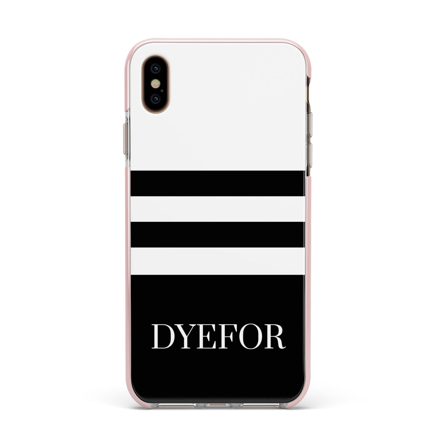 Personalised Striped Name Apple iPhone Xs Max Impact Case Pink Edge on Gold Phone